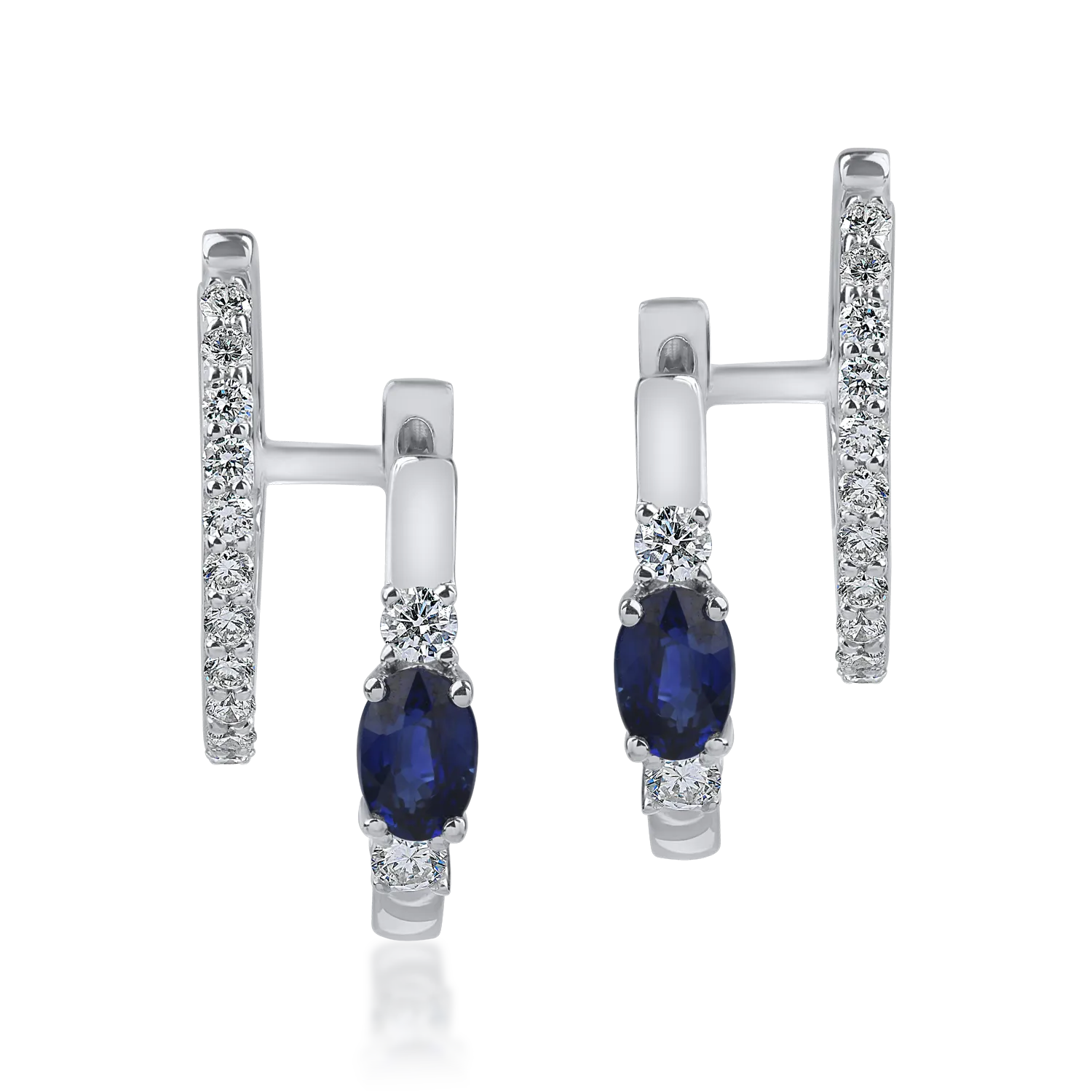 Cercei dubli din aur alb cu safire ovale de 0.73ct si diamante de 0.4ct