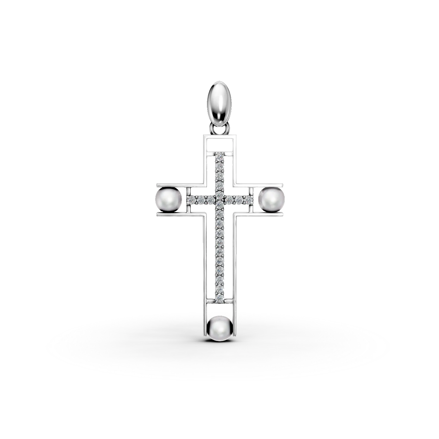 Pandantiv cruce din aur alb cu diamante de 0.18ct si perle de cultura