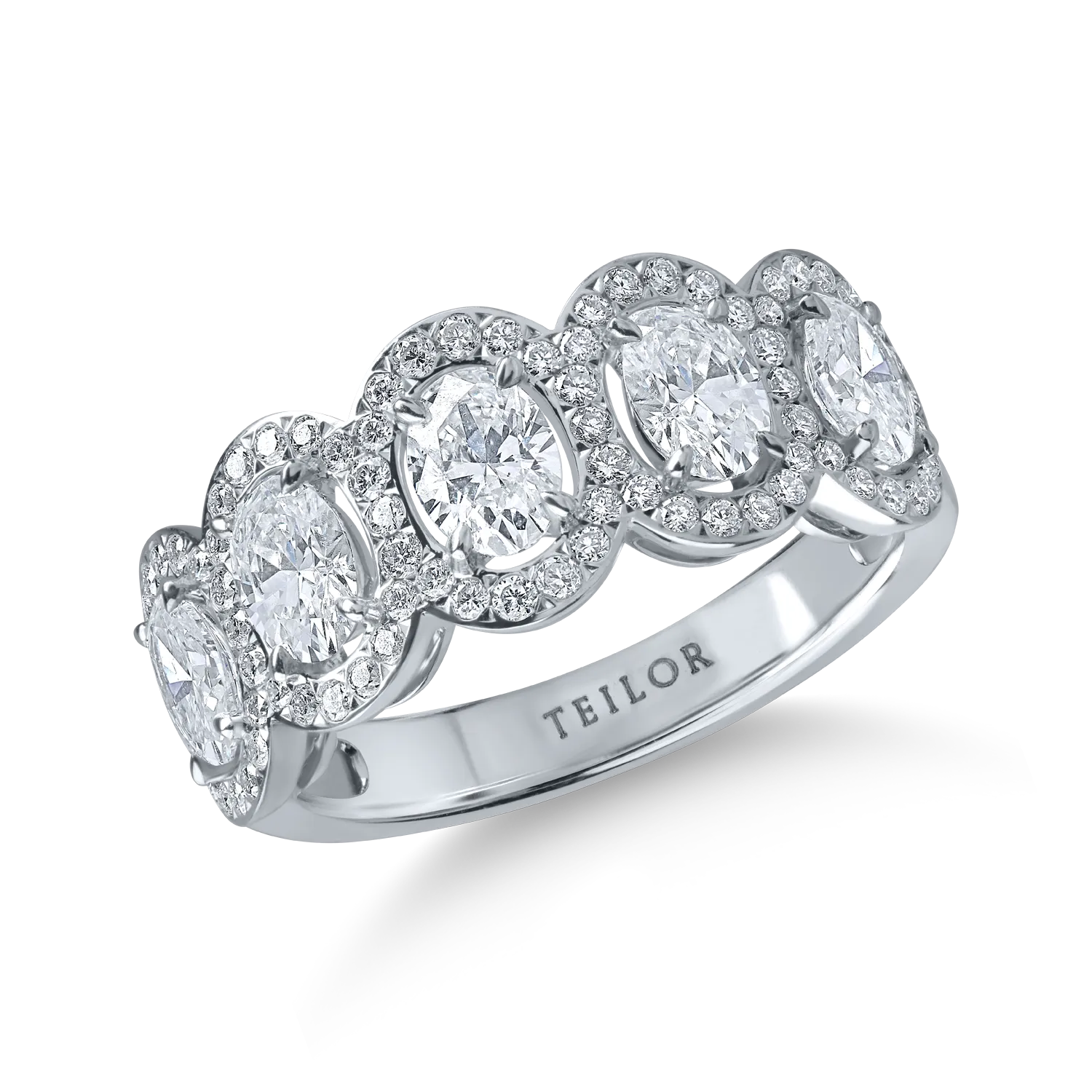 Inel din aur alb cu diamante ovale si rotunde de 1.74ct