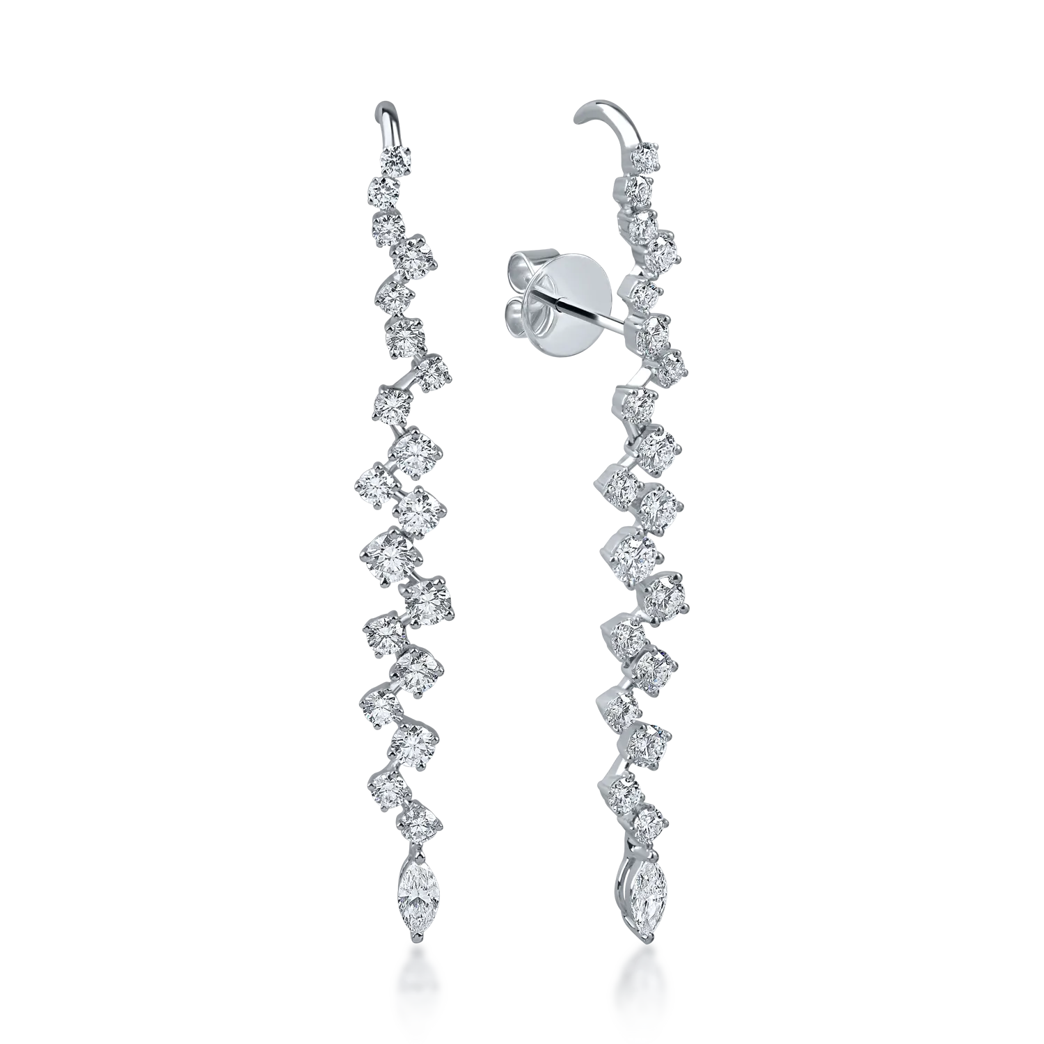 Cercei lungi din aur alb cu diamante marquise si rotunde de 2.42ct