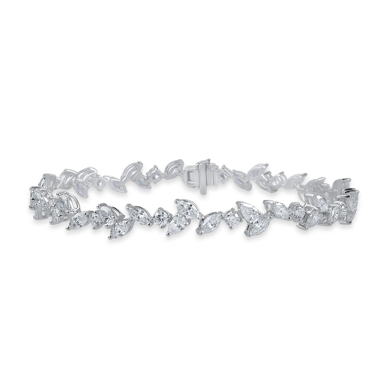 White gold tennis bracelet with 5.21ct pear, marquise and round diamonds