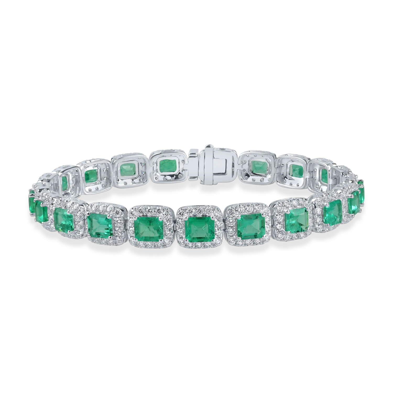 Bratara tennis din aur alb cu diamante pear de 1.46ct si smaralde square de 6.93ct