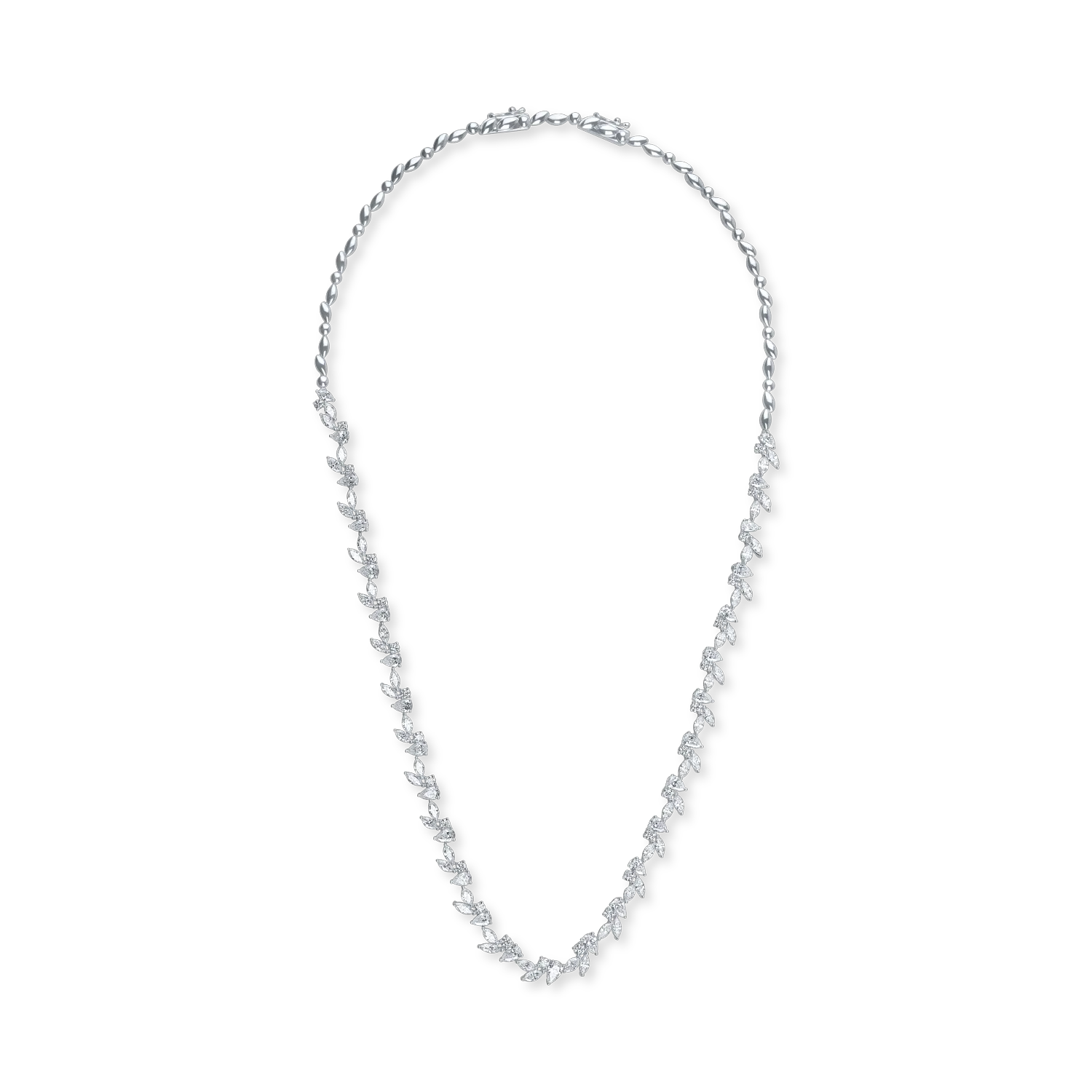 White gold tennis necklace with 7.9ct pear, marquise and round diamonds