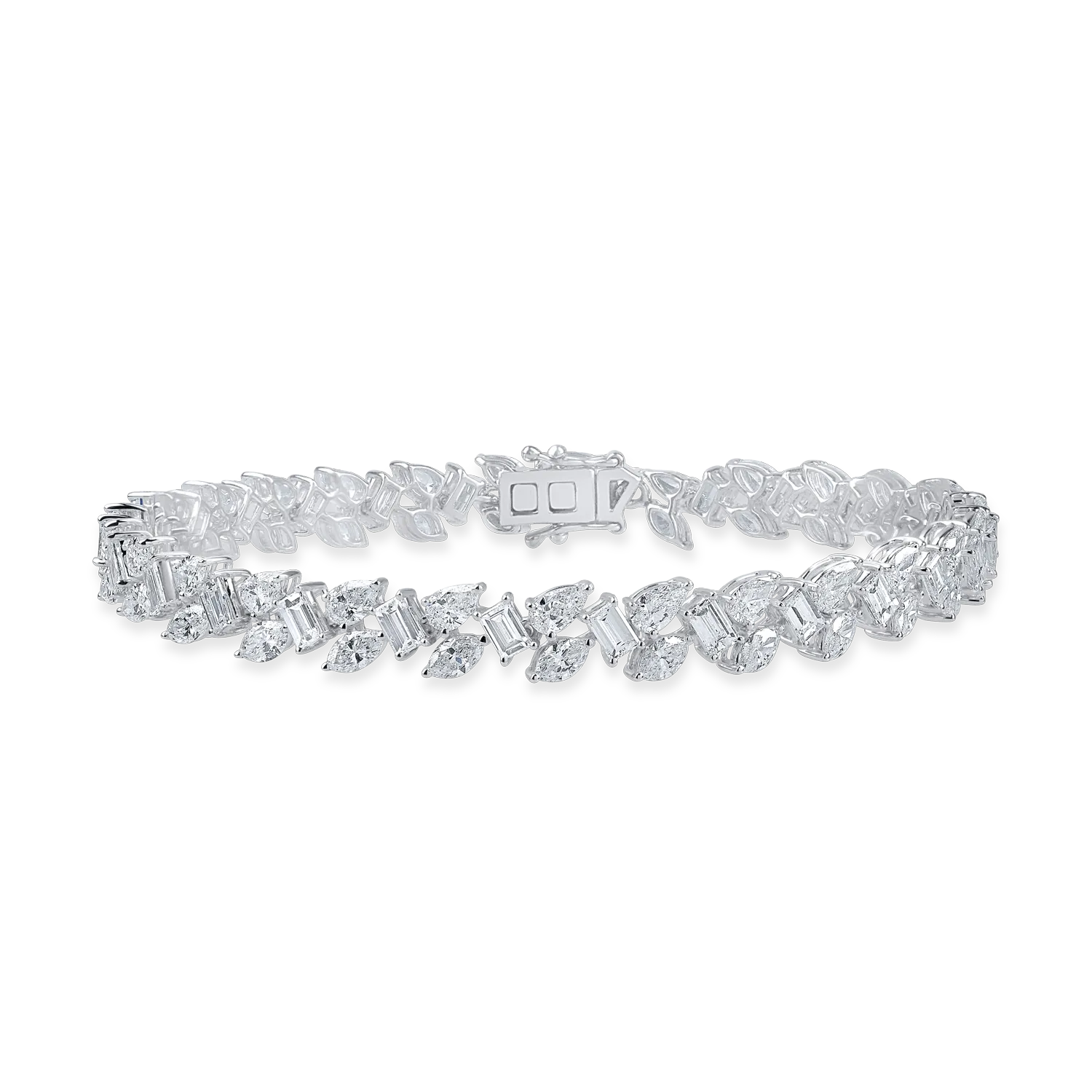 Bratara tennis din aur alb cu diamante pear, baguette si marquise de 7.18ct