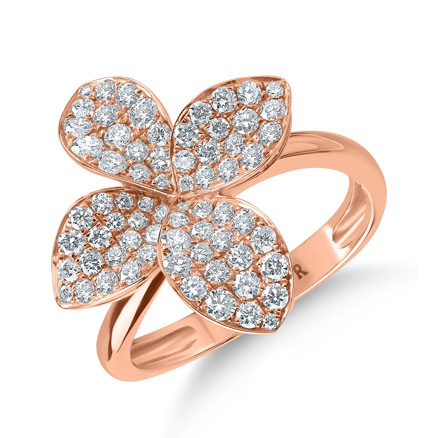 Inel floral din aur roz cu diamante de 0.92ct