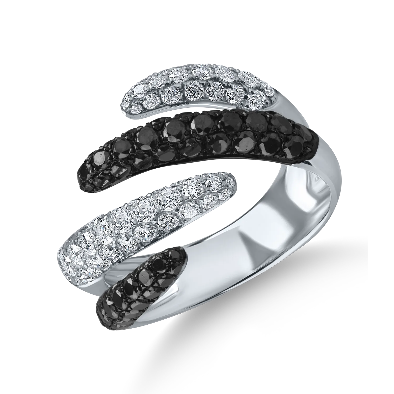 White gold open ring with 1.84ct black and white diamonds-200176