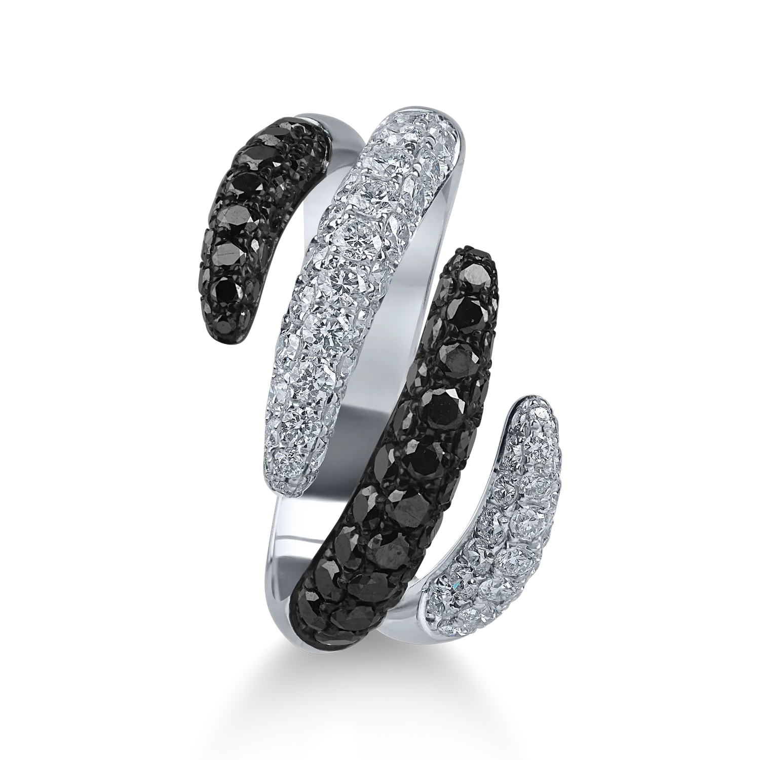 White gold open ring with 1.84ct black and white diamonds