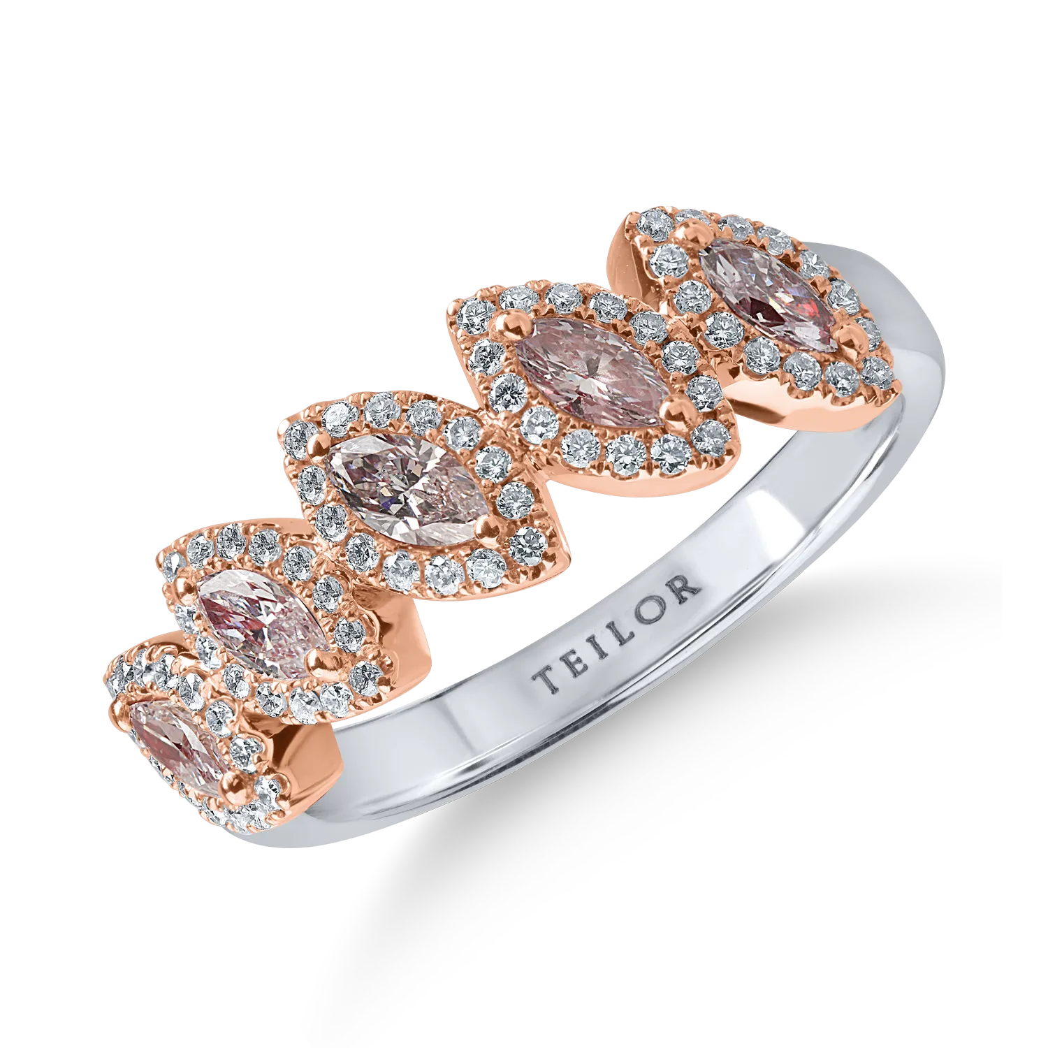 Inel din aur alb-roz cu diamante roz marquise de 0.49ct si diamante de 0.26ct