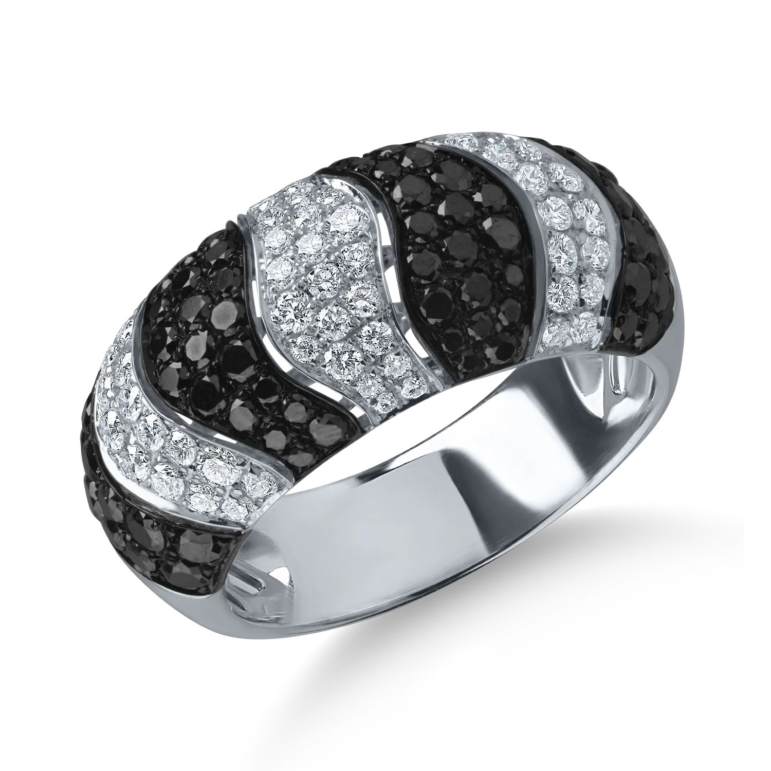 White gold ring with 1.61ct black and white diamonds-200179
