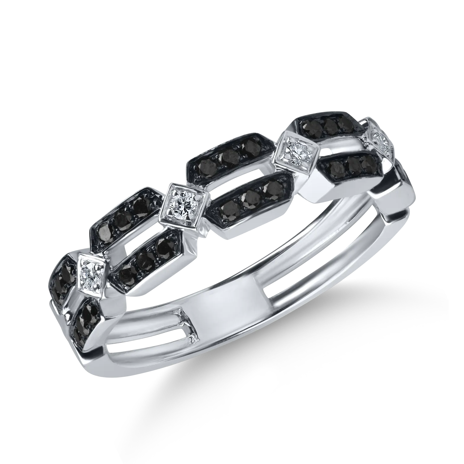 White gold ring with 0.33ct black and white diamonds-200186