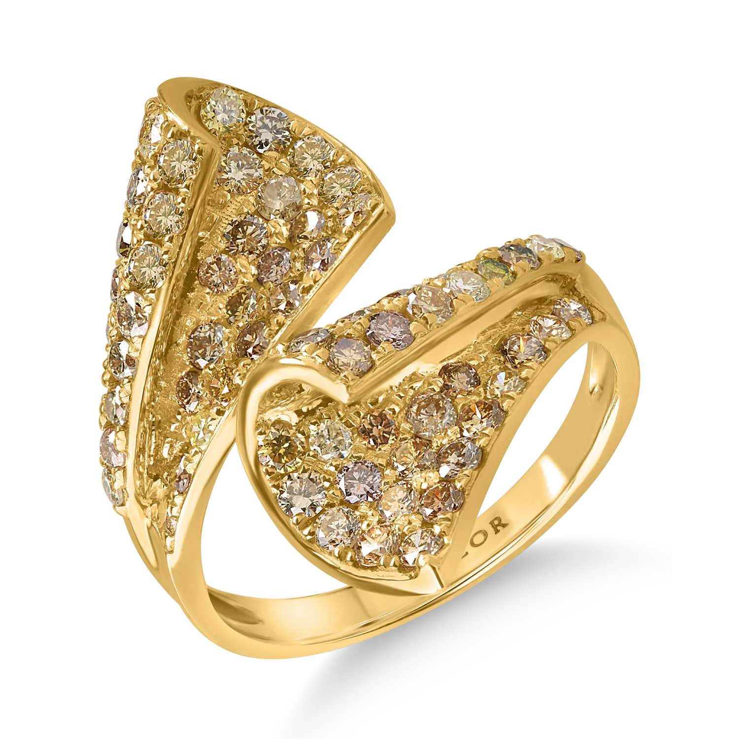 Sarga arany nyitott gyuru 1.74ct tobbszinu gyemantokkal-200208