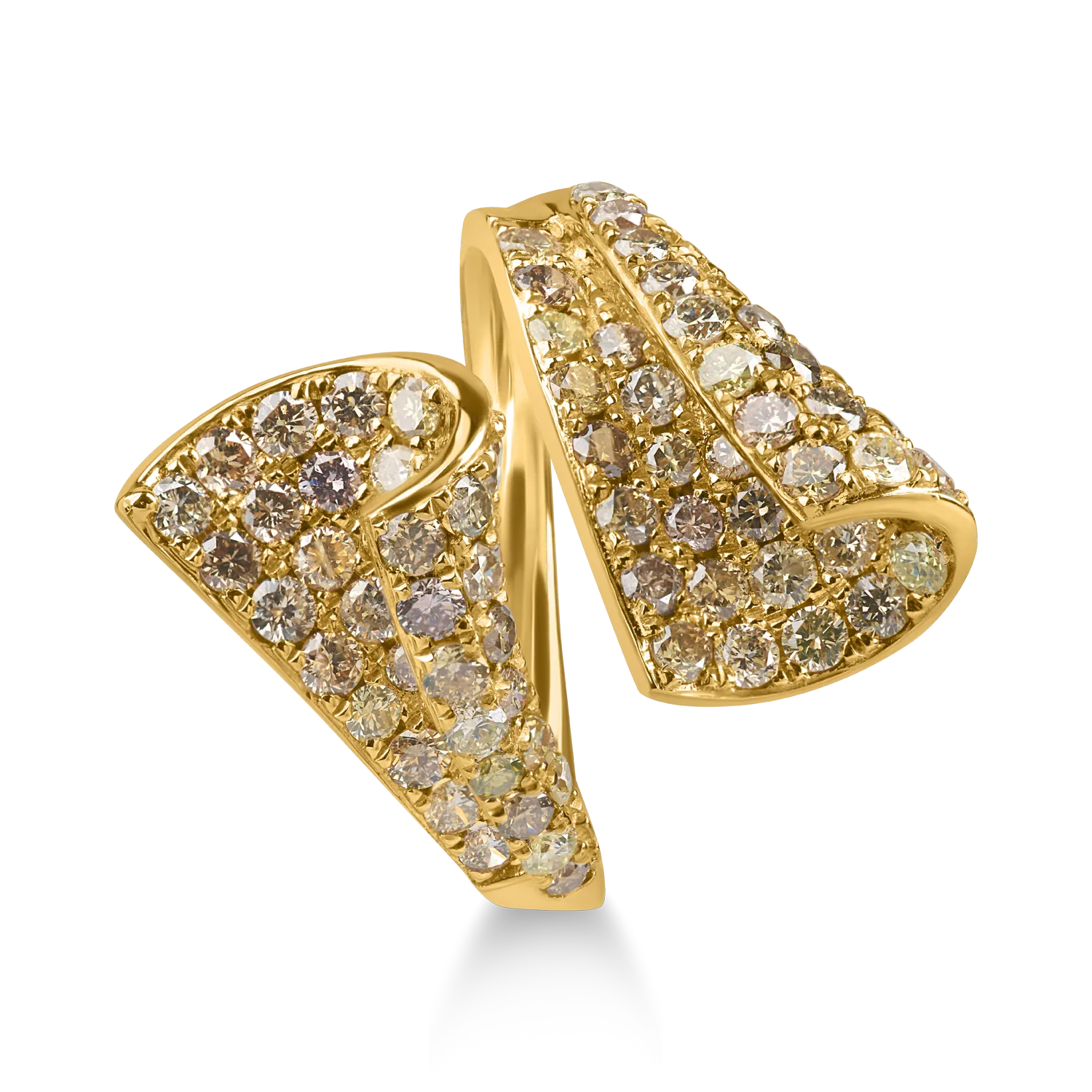 Yellow gold open ring with 1.74ct multicolored diamonds