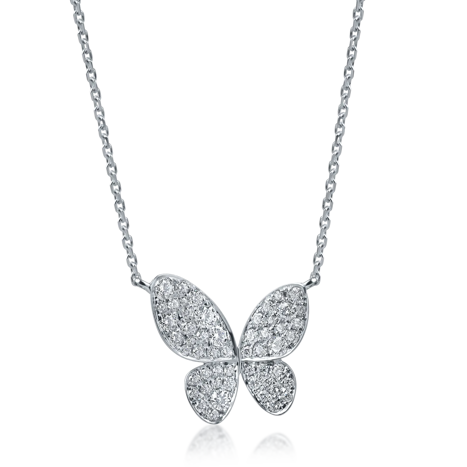 Lant cu pandantiv fluture din aur alb cu diamante de 0.5ct