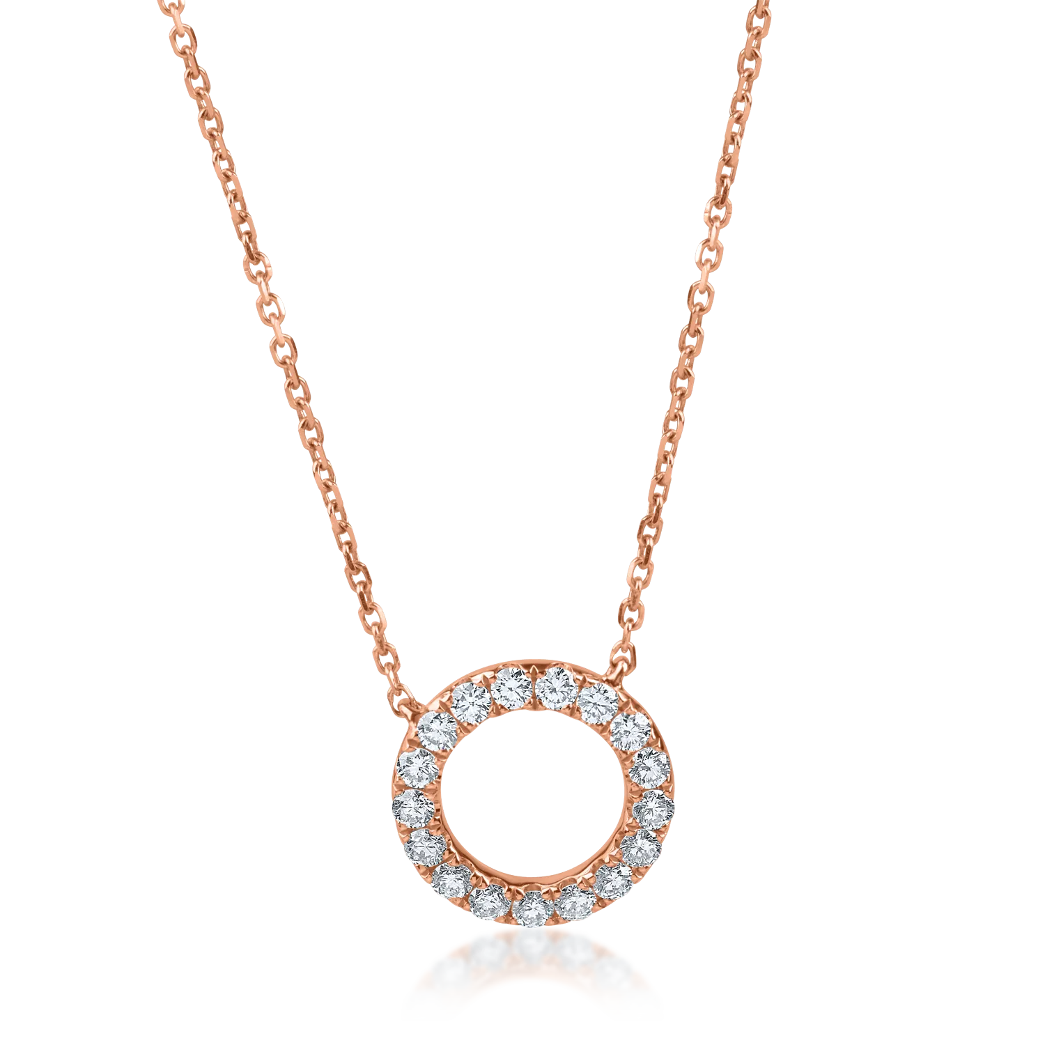 Lant cu pandantiv rotund din aur roz cu diamante de 0.38ct