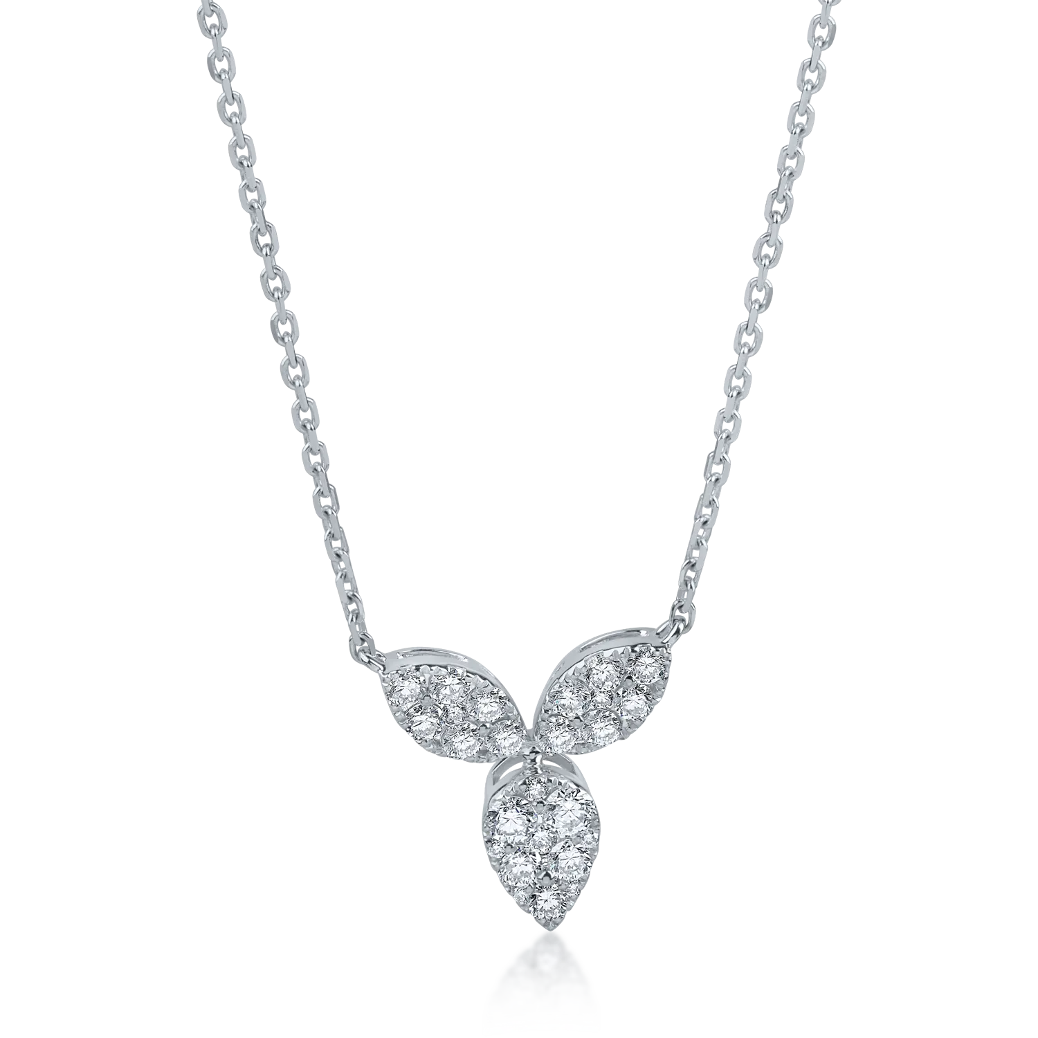 Lant cu pandantiv floral din aur alb cu diamante de 0.52ct