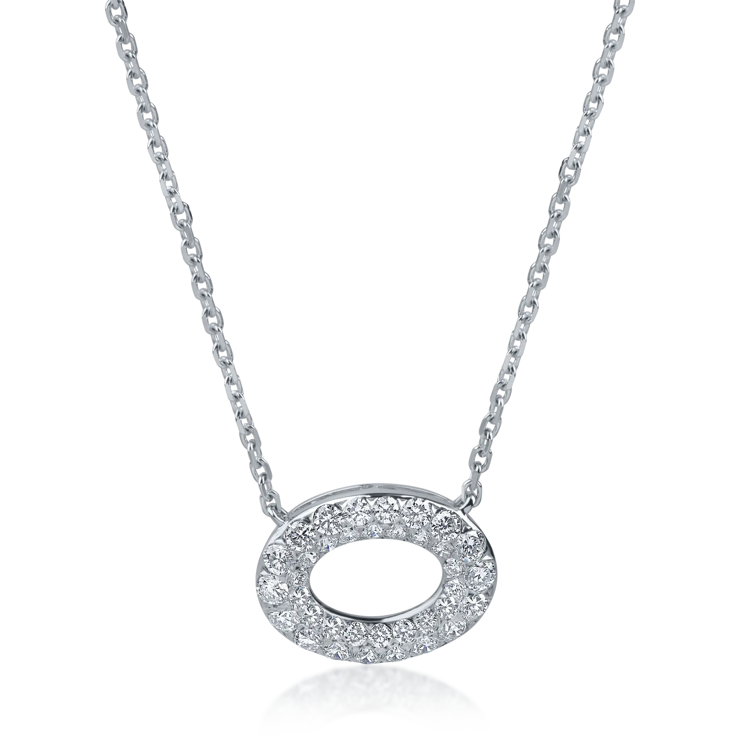 Lant cu pandantiv rotund din aur alb cu diamante de 0.58ct