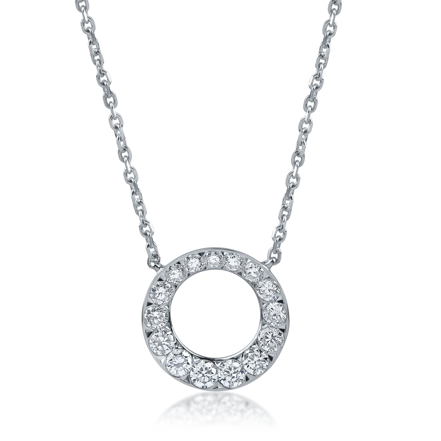 Lant cu pandantiv rotund din aur alb cu diamante de 0.62ct