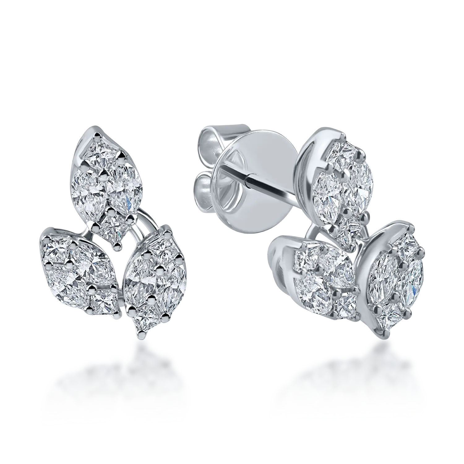 Cercei din aur alb cu diamante princess si marquise de 0.84ct