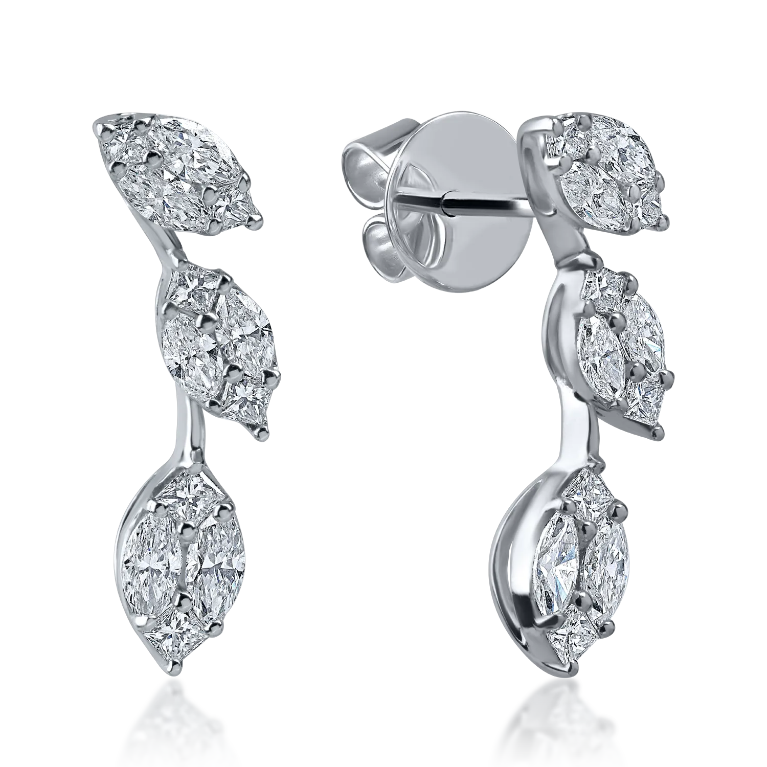 Cercei din aur alb cu diamante princess si marquise de 0.97ct