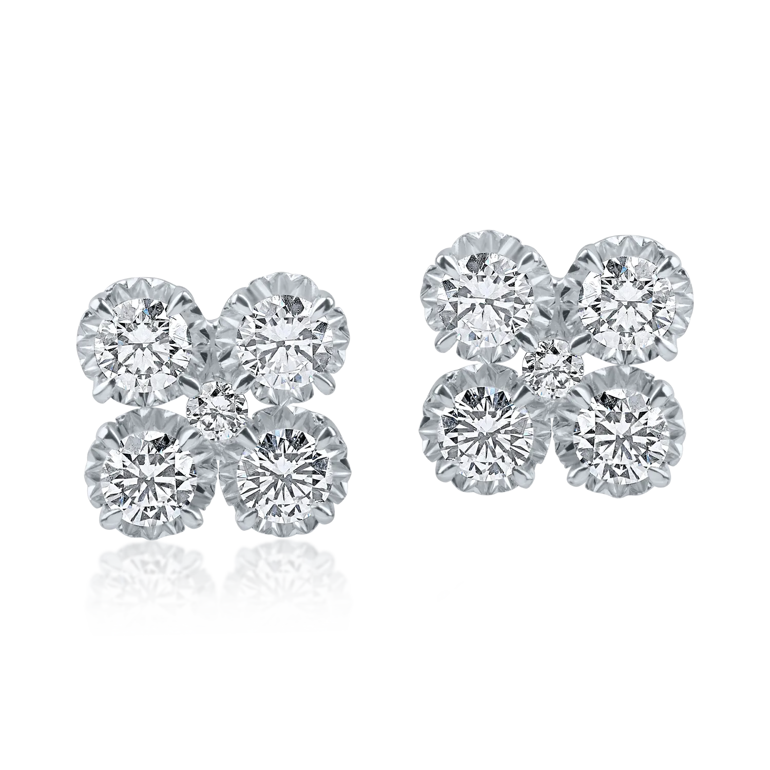 Cercei floare din aur alb cu diamante de 0.75ct