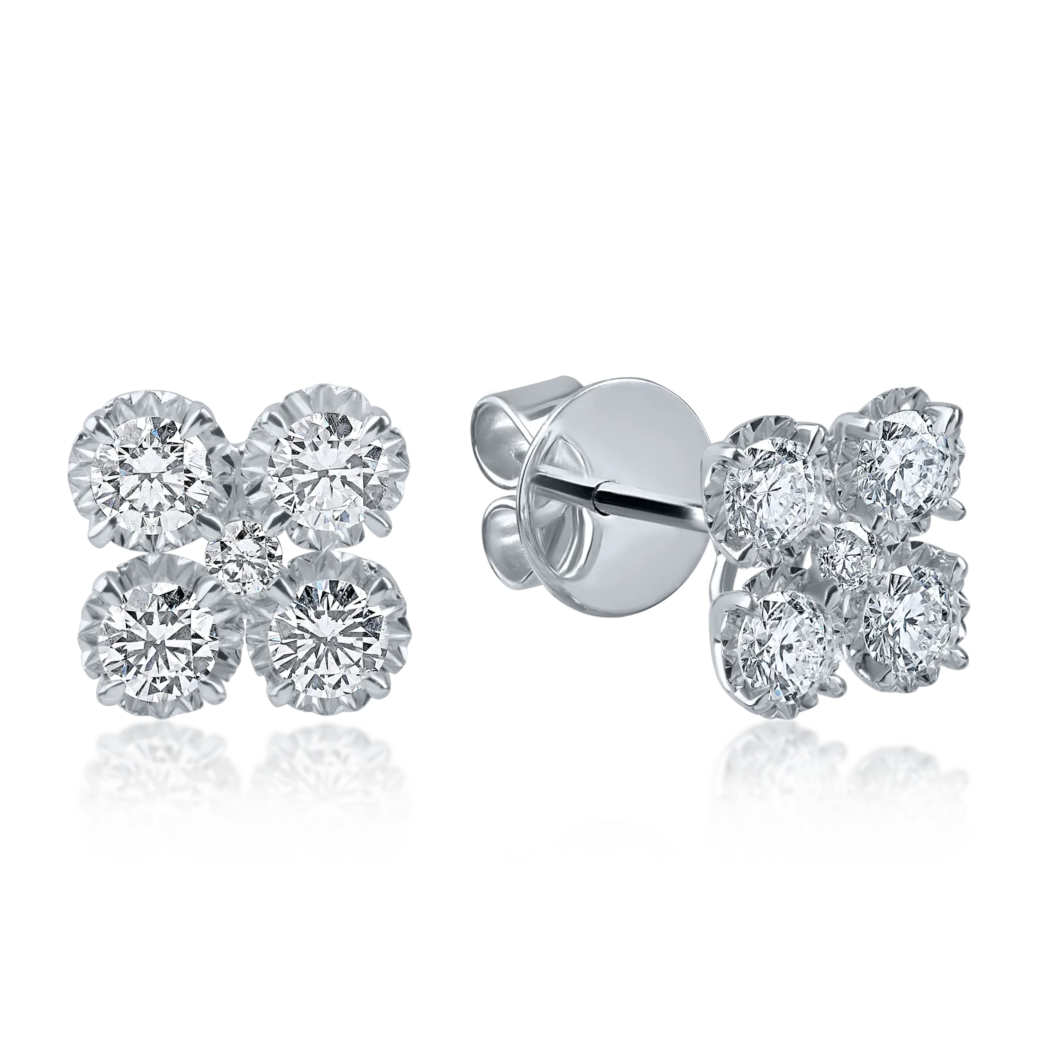 Cercei floare din aur alb cu diamante de 0.75ct