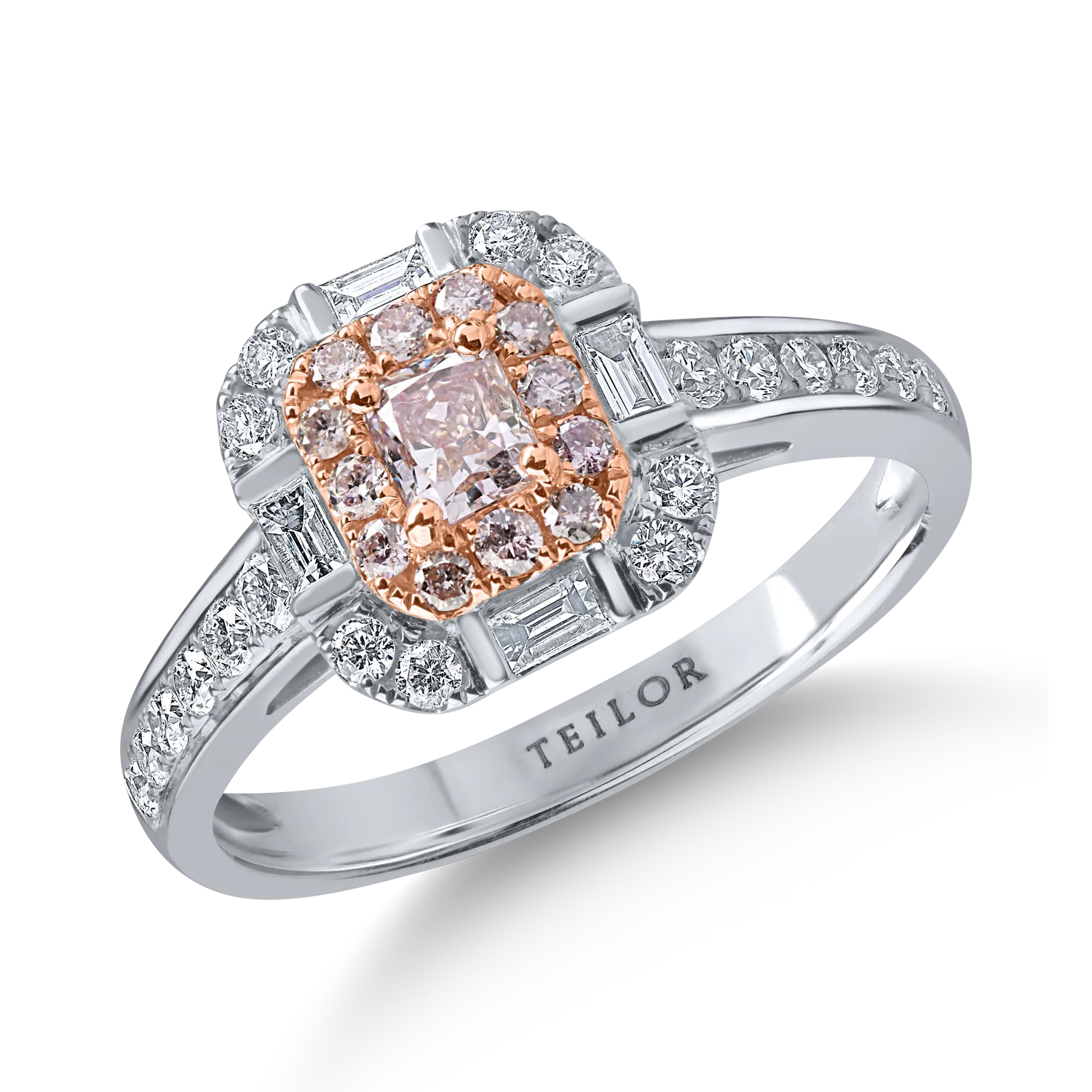 Inel din aur alb-roz cu un diamant roz de 0.25ct si diamante incolore de 0.62ct