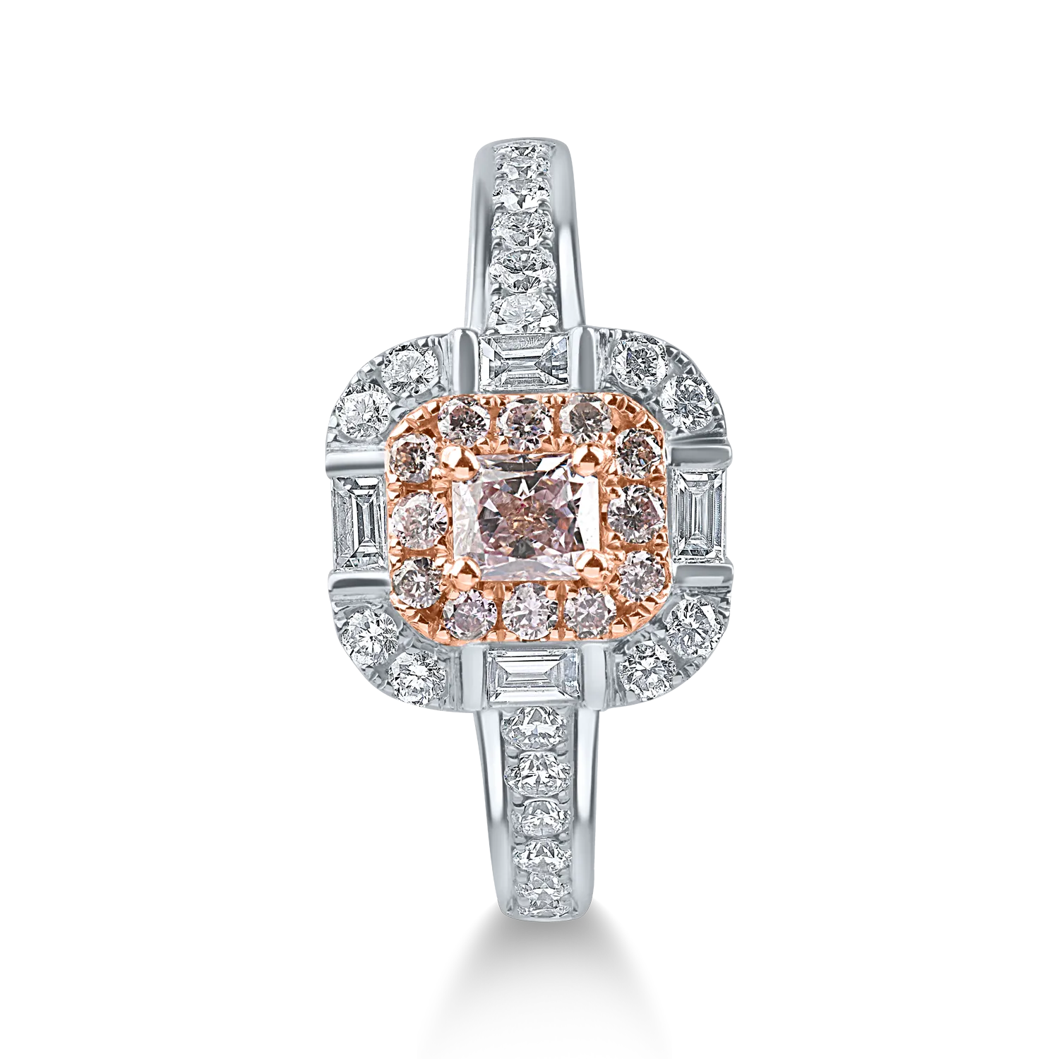 Pierścionek z białego i różowego złota z różowym diamentem 0.25ct i bezbarwnymi diamentami 0.62ct