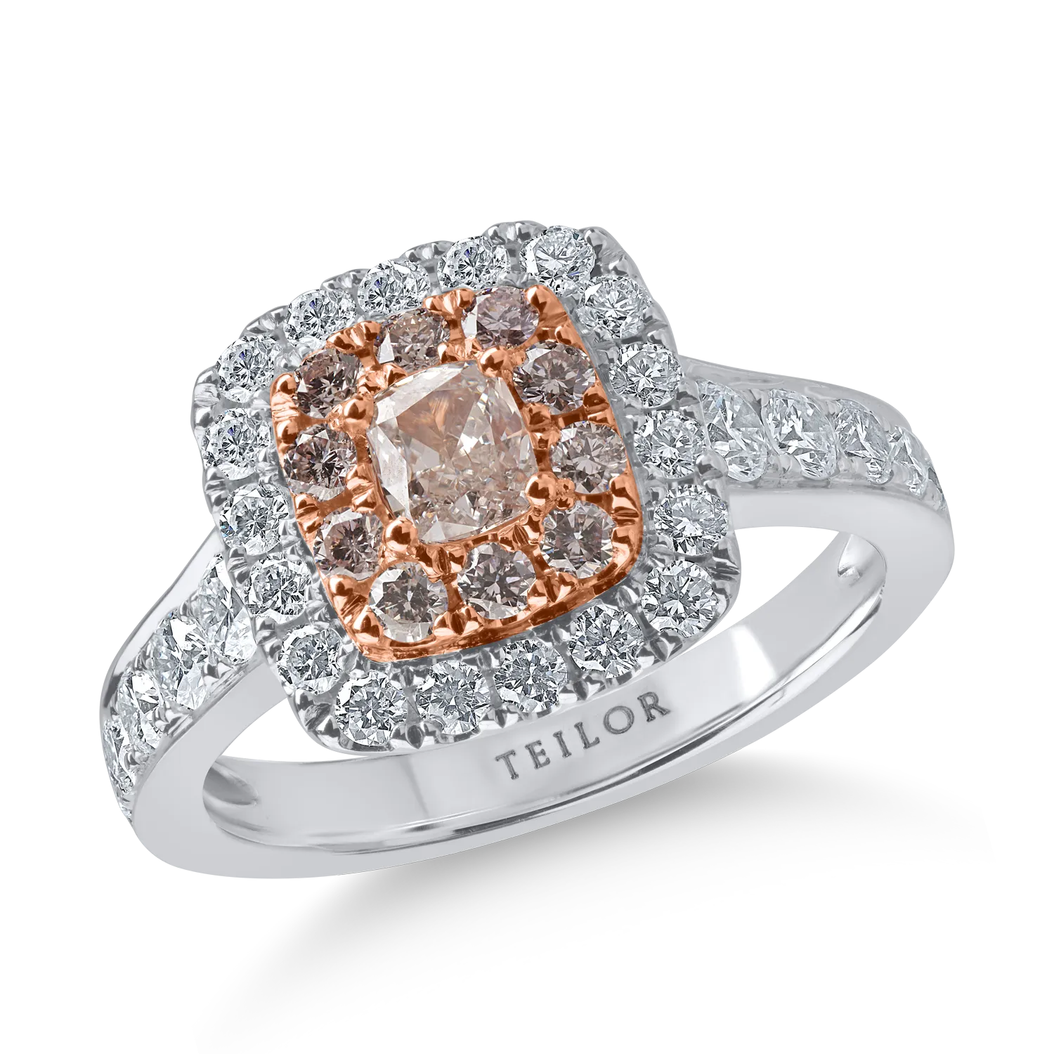 White-rose gold ring with 1.47ct pink rectangular and round diamonds and clear diamonds-200296