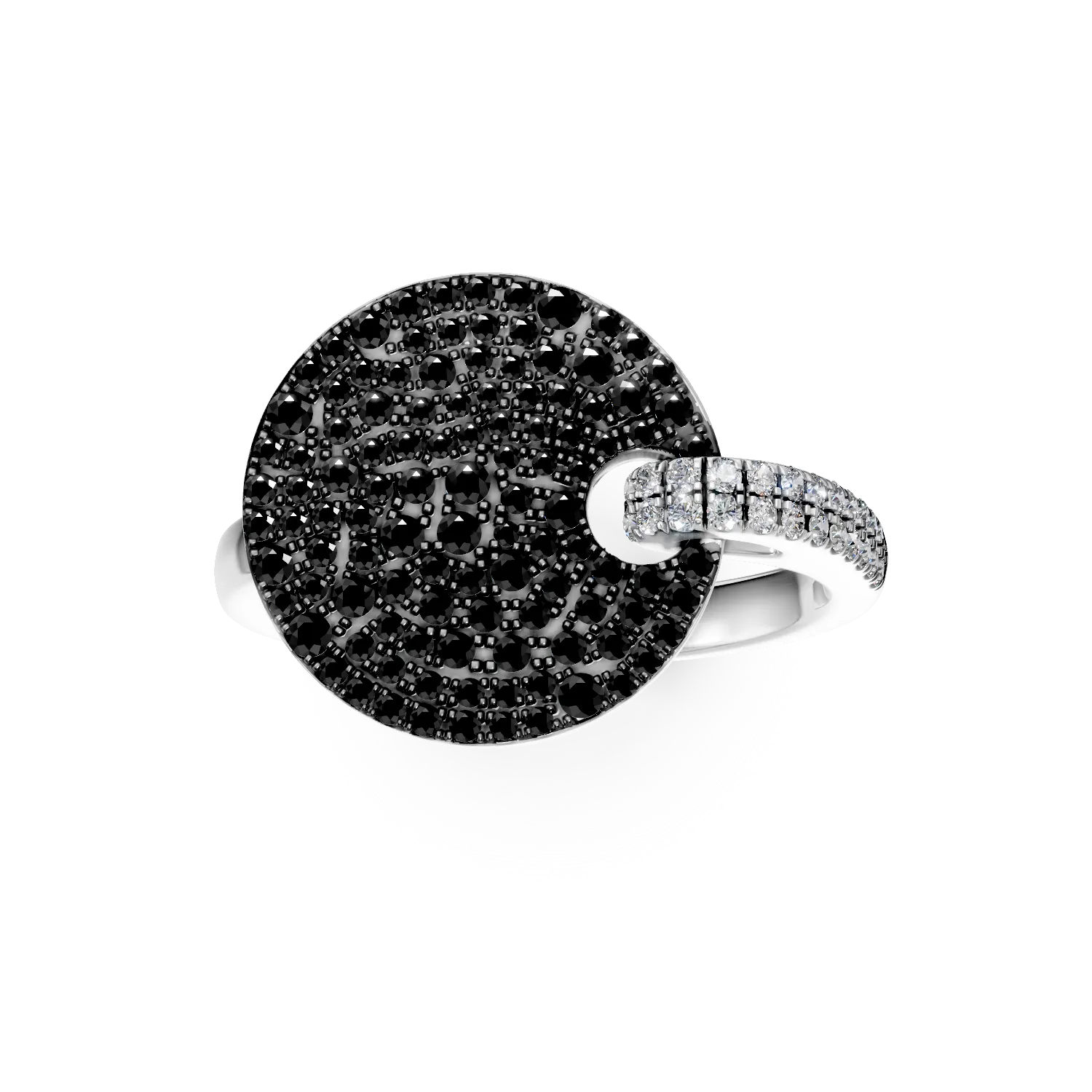 Pierscionek z bialego zlota z czarnymi i bezbarwnymi diamentami 0.87ct