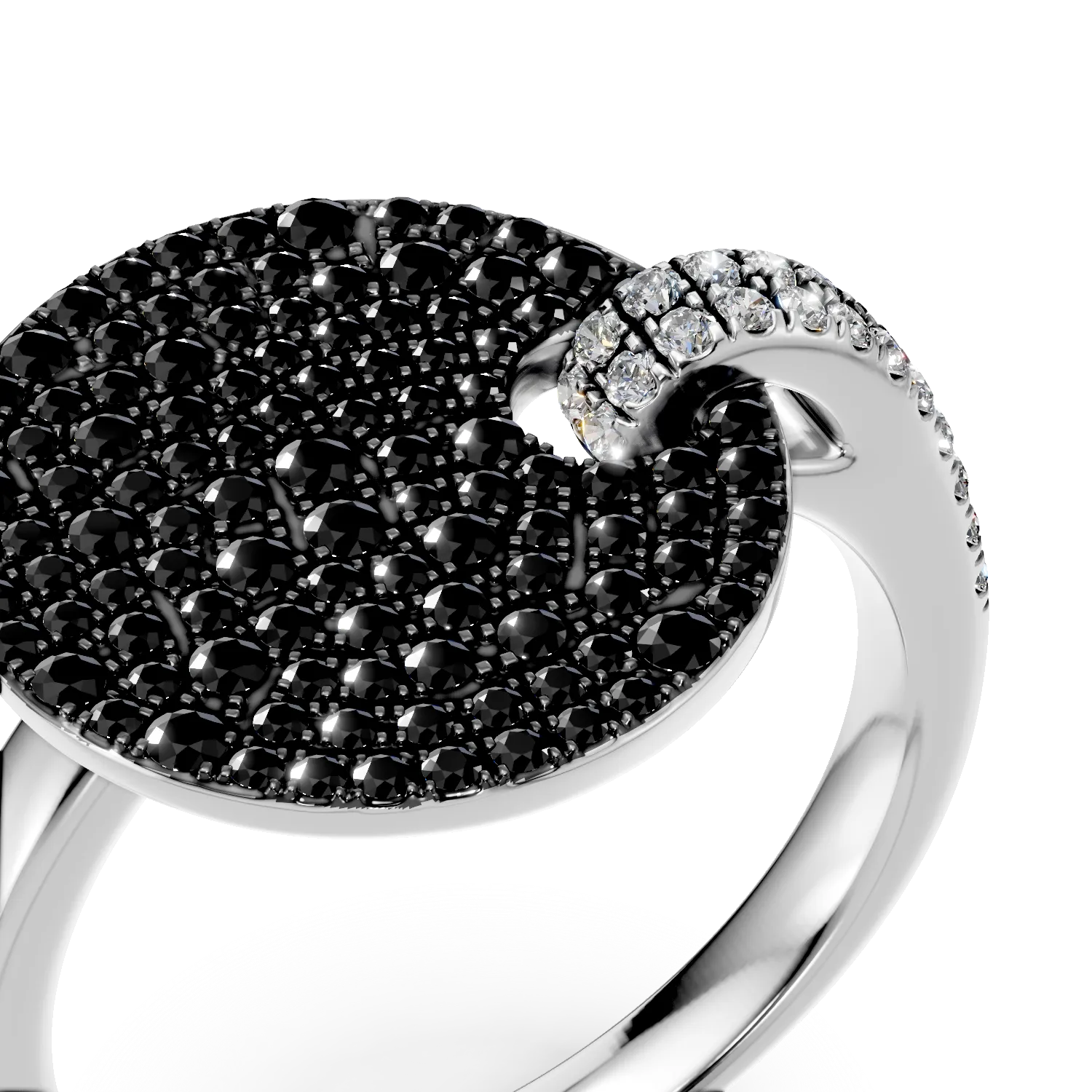 Pierscionek z bialego zlota z czarnymi i bezbarwnymi diamentami 0.87ct