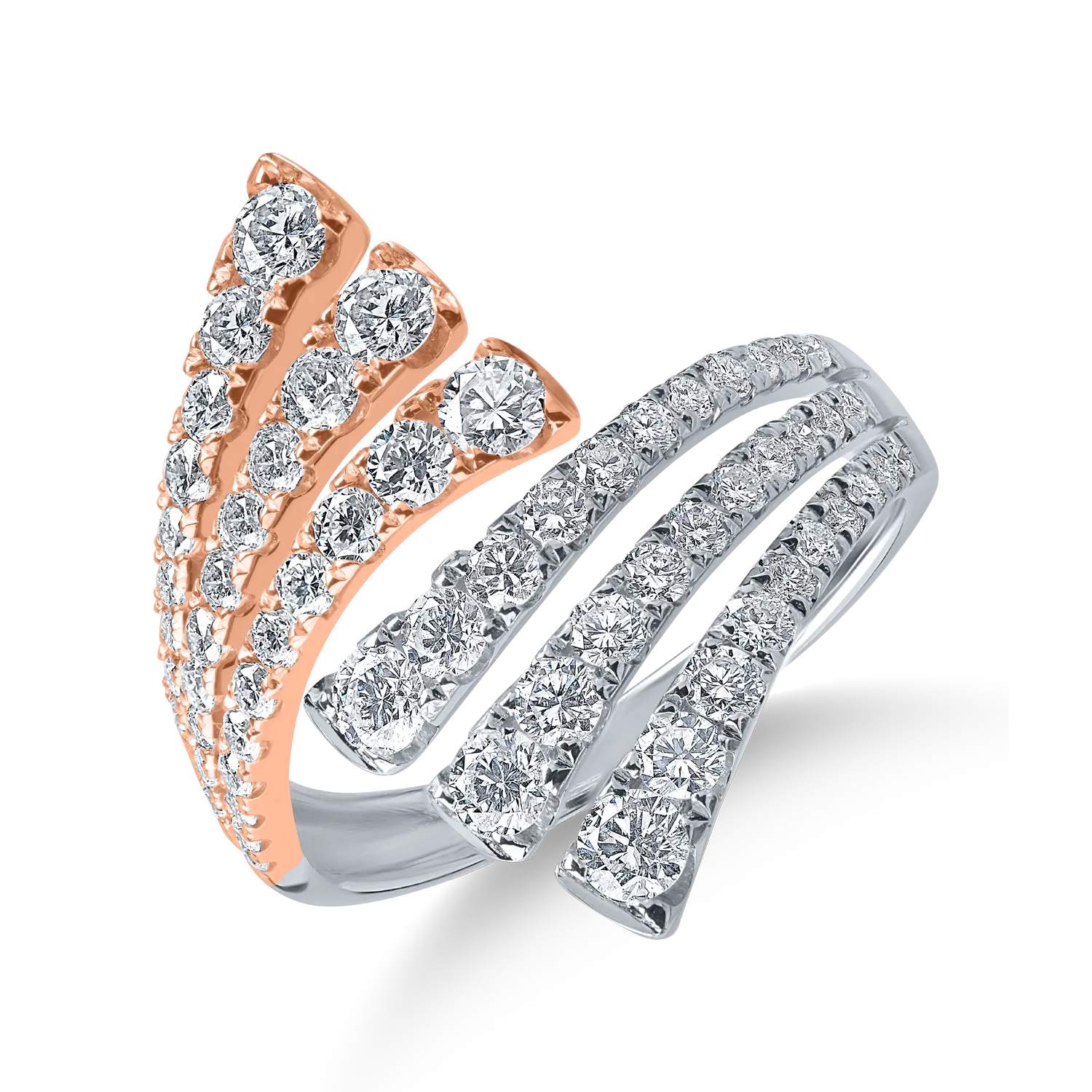 Otwarty pierscionek z bialo-rozowego zlota z 1.48ct diamentami