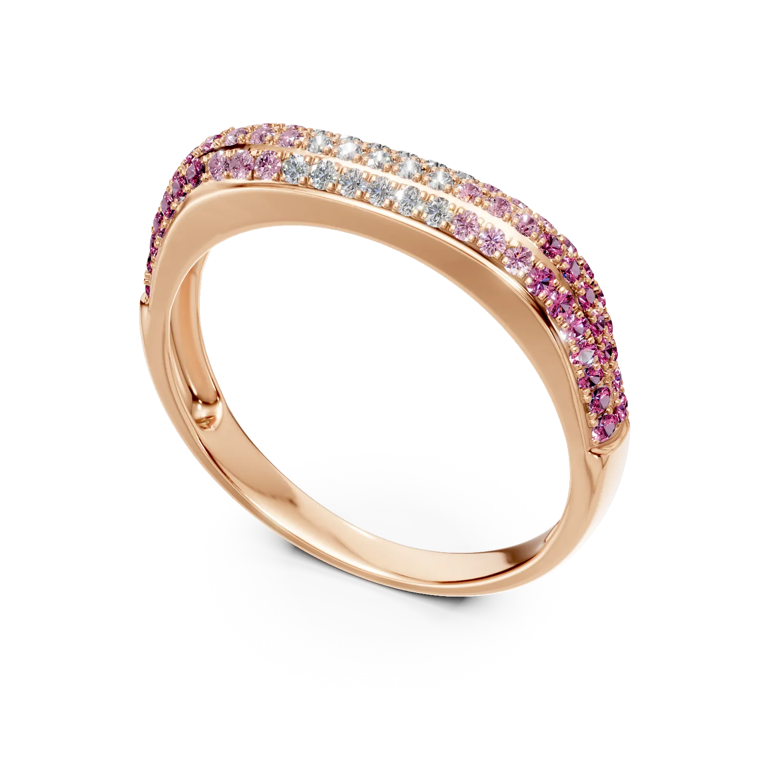 Pierscionek z rozowego zlota z szafirami 0.43ct oraz diamentami 0.12ct