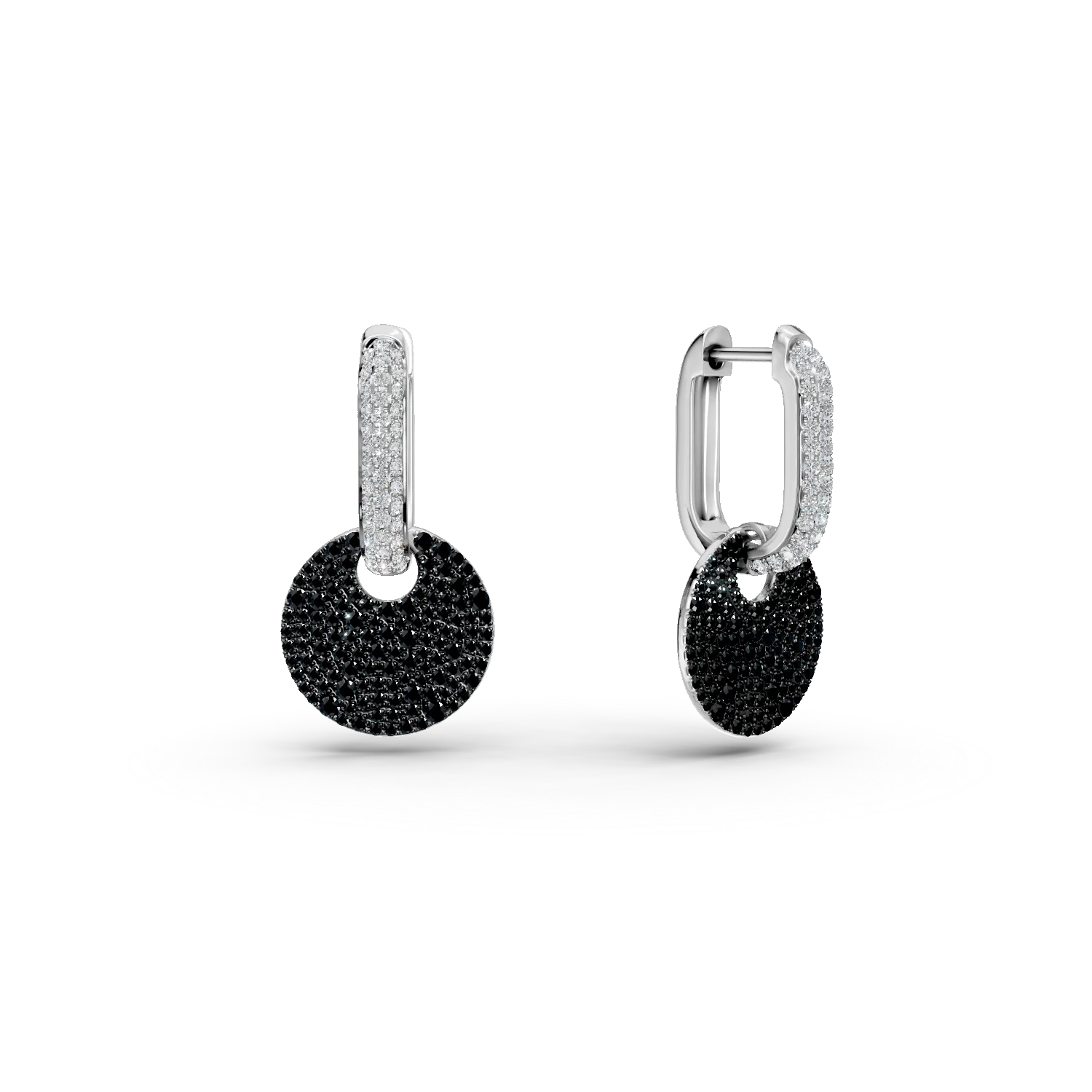 White gold earrings with 1.61ct black and clear diamonds