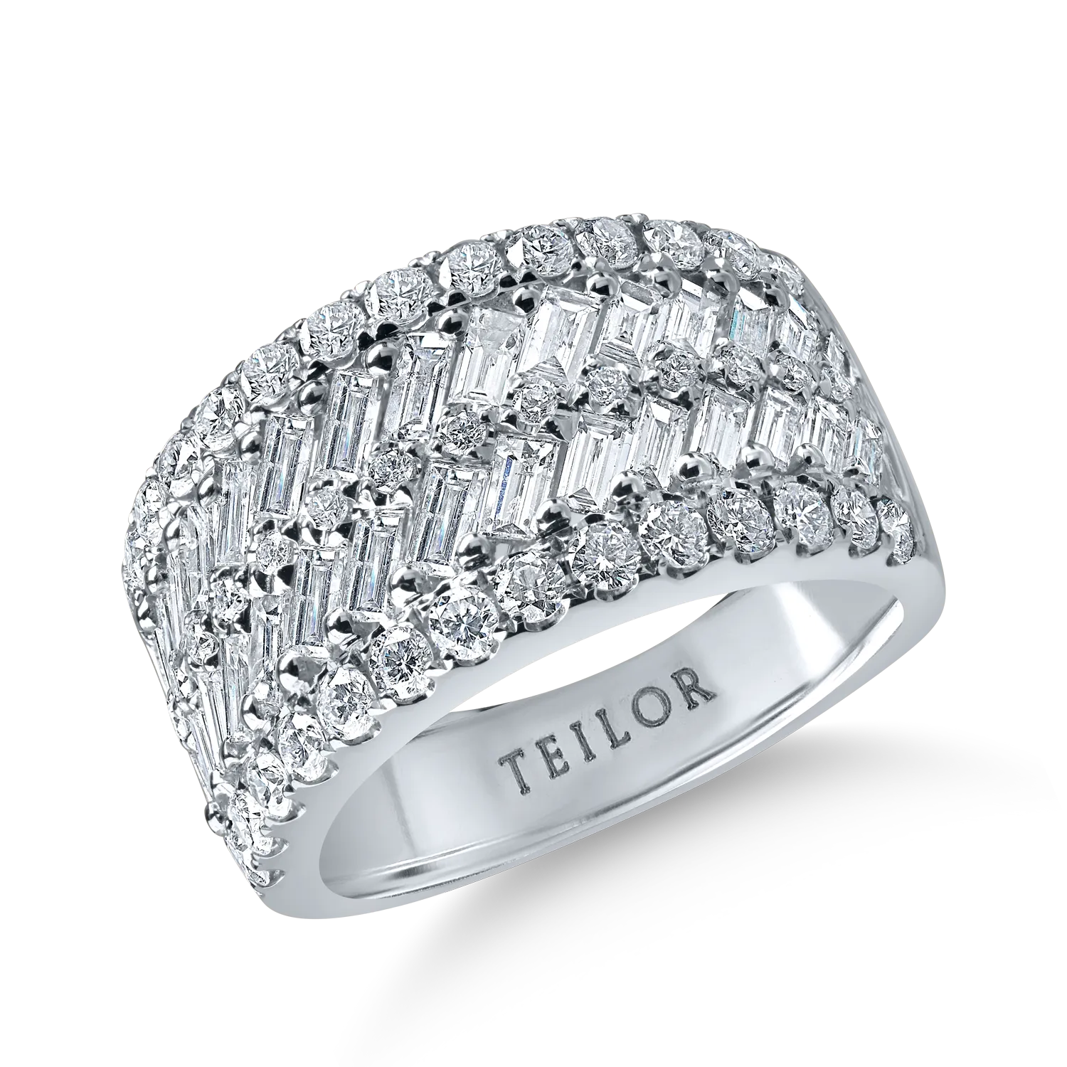 Inel din aur alb cu diamante baguette si rotunde de 2.37ct