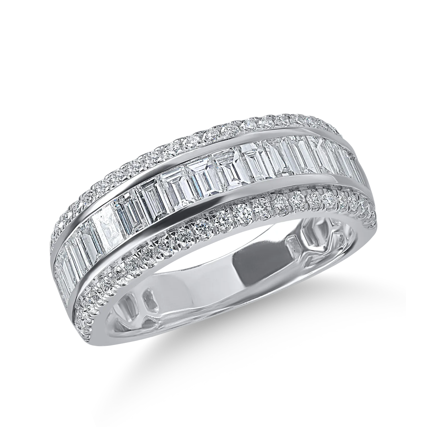Inel din aur alb cu diamante baguette si rotunde de 1.43ct