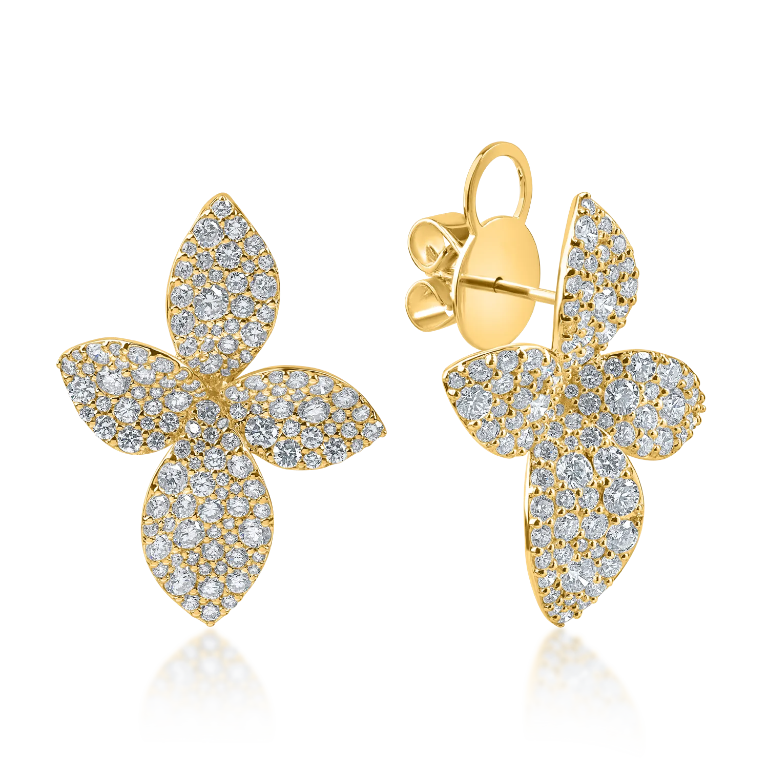 Cercei florali din aur galben cu diamante de 3.06ct