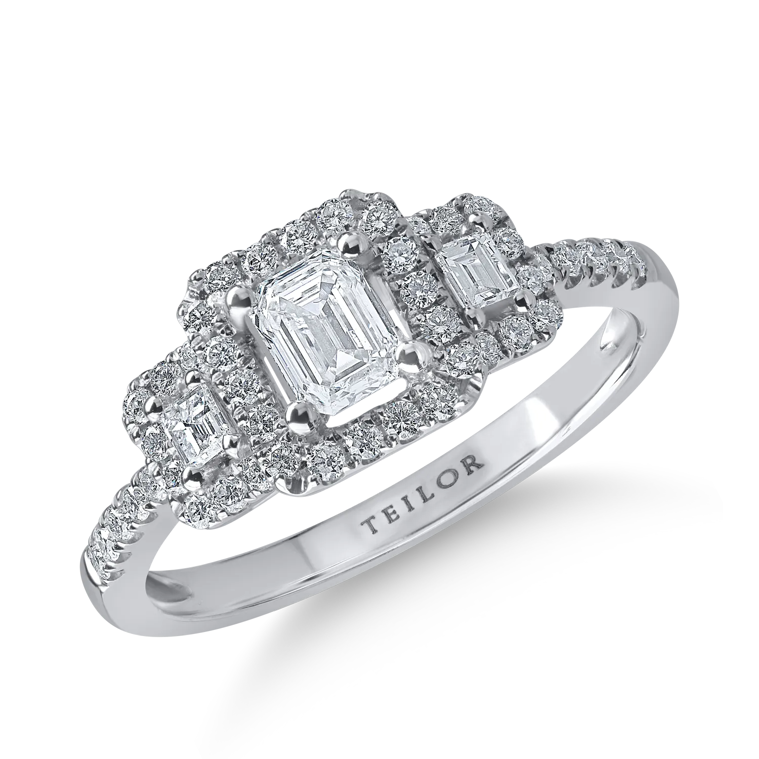 Inele dama TEILOR Inel din aur alb cu diamante emerald, baguette si rotunde de 0.74ct
