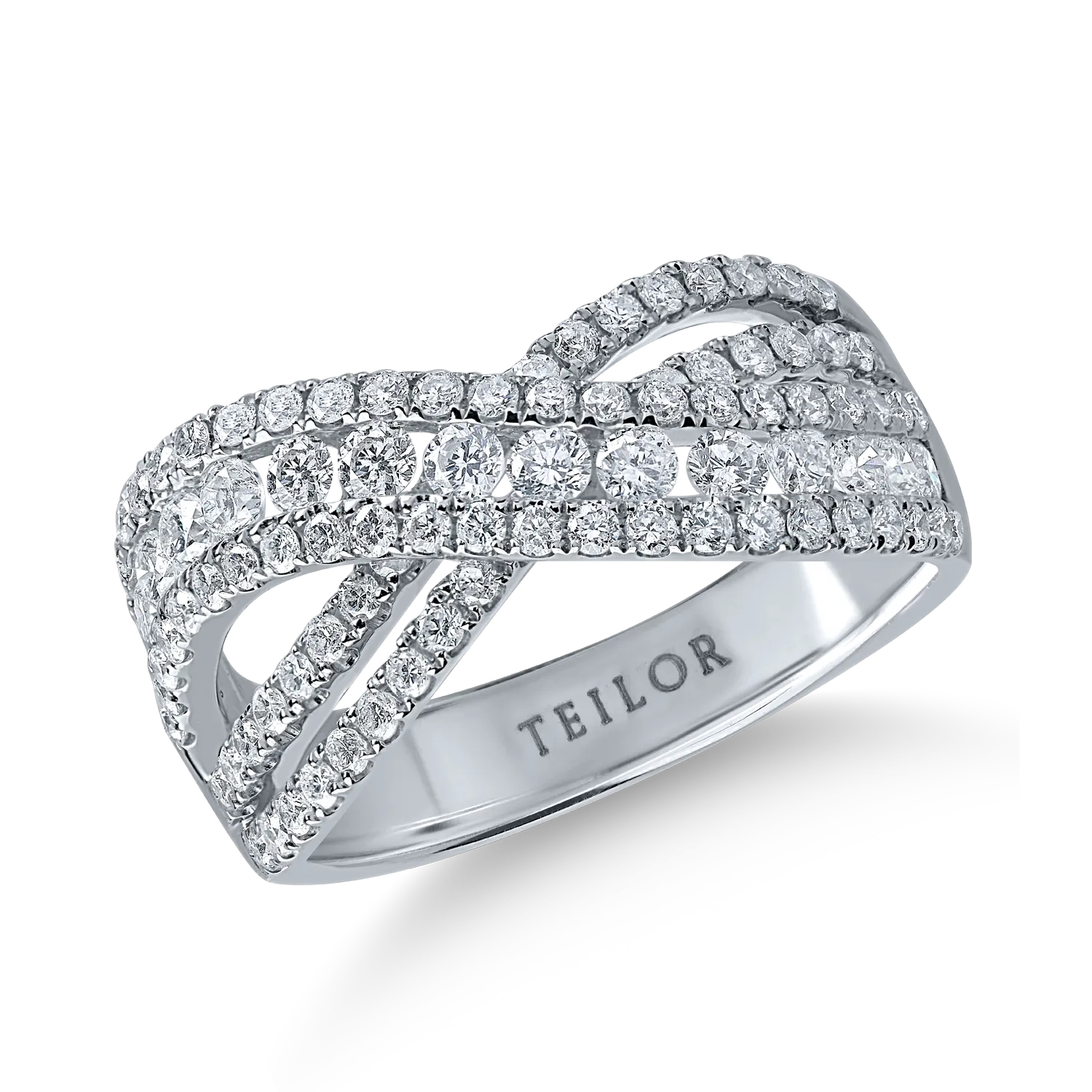 Inel impletit din aur alb cu diamante de 1.28ct