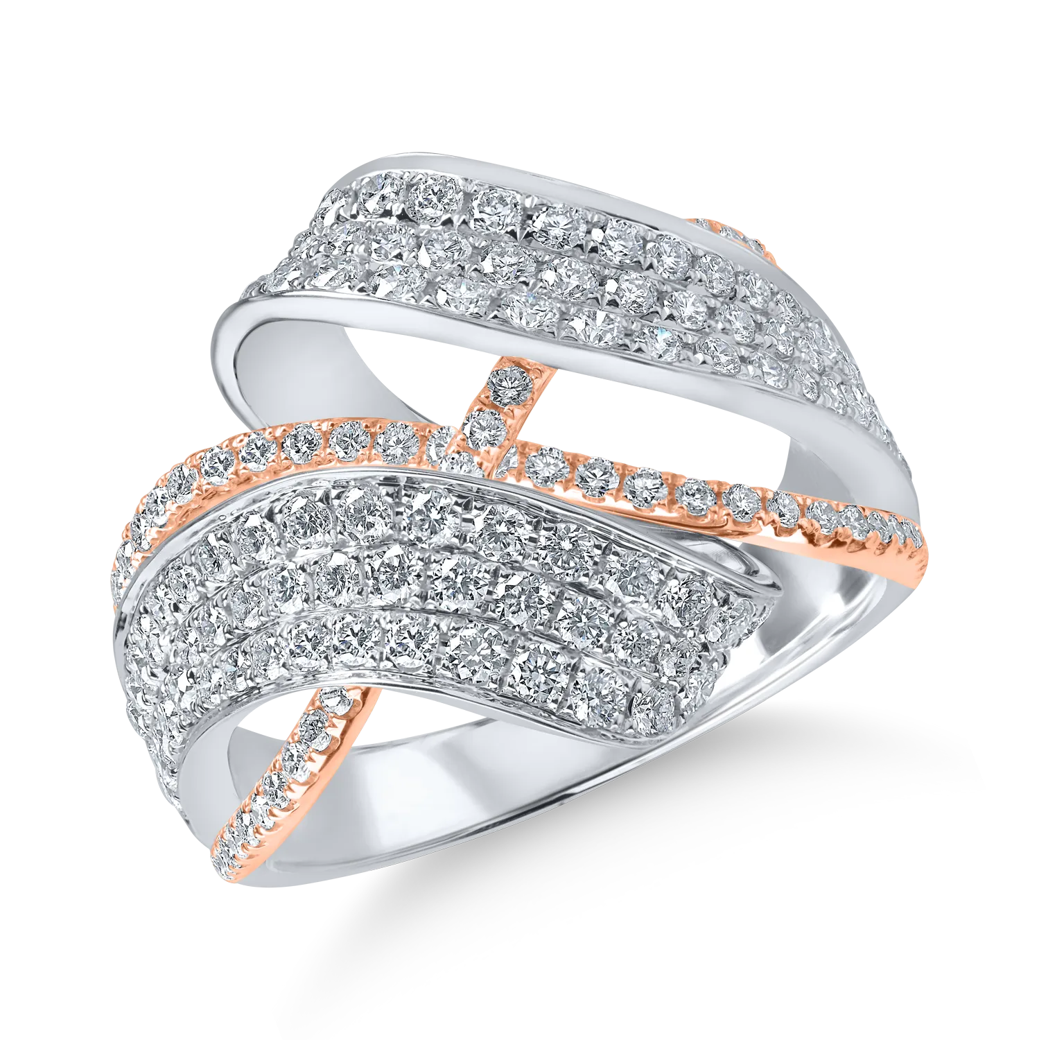 Inel din aur alb-roz cu diamante microsetting de 2.24ct