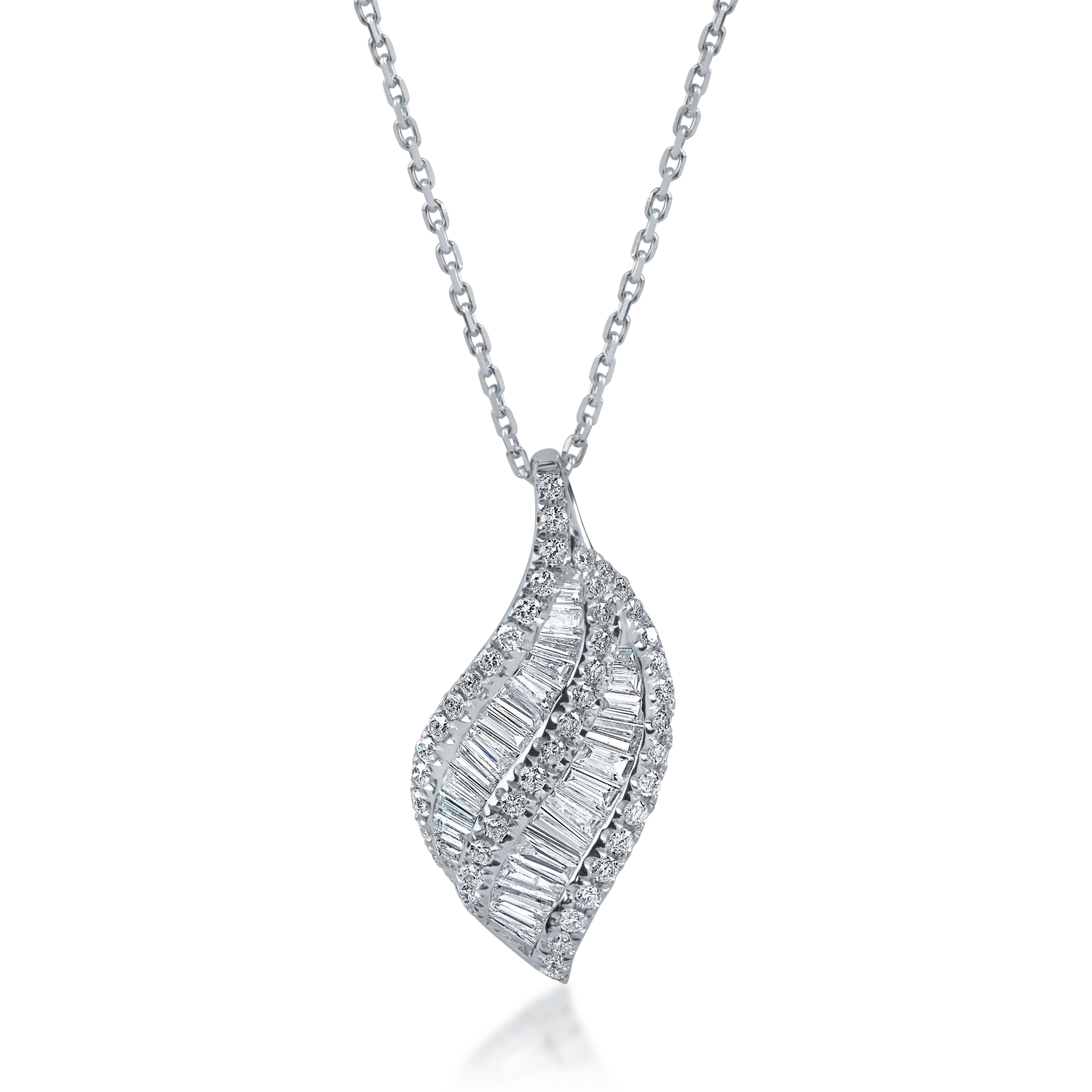 Teilor Lant cu pandantiv din aur alb cu diamante baguette si rotunde de 0.85ct