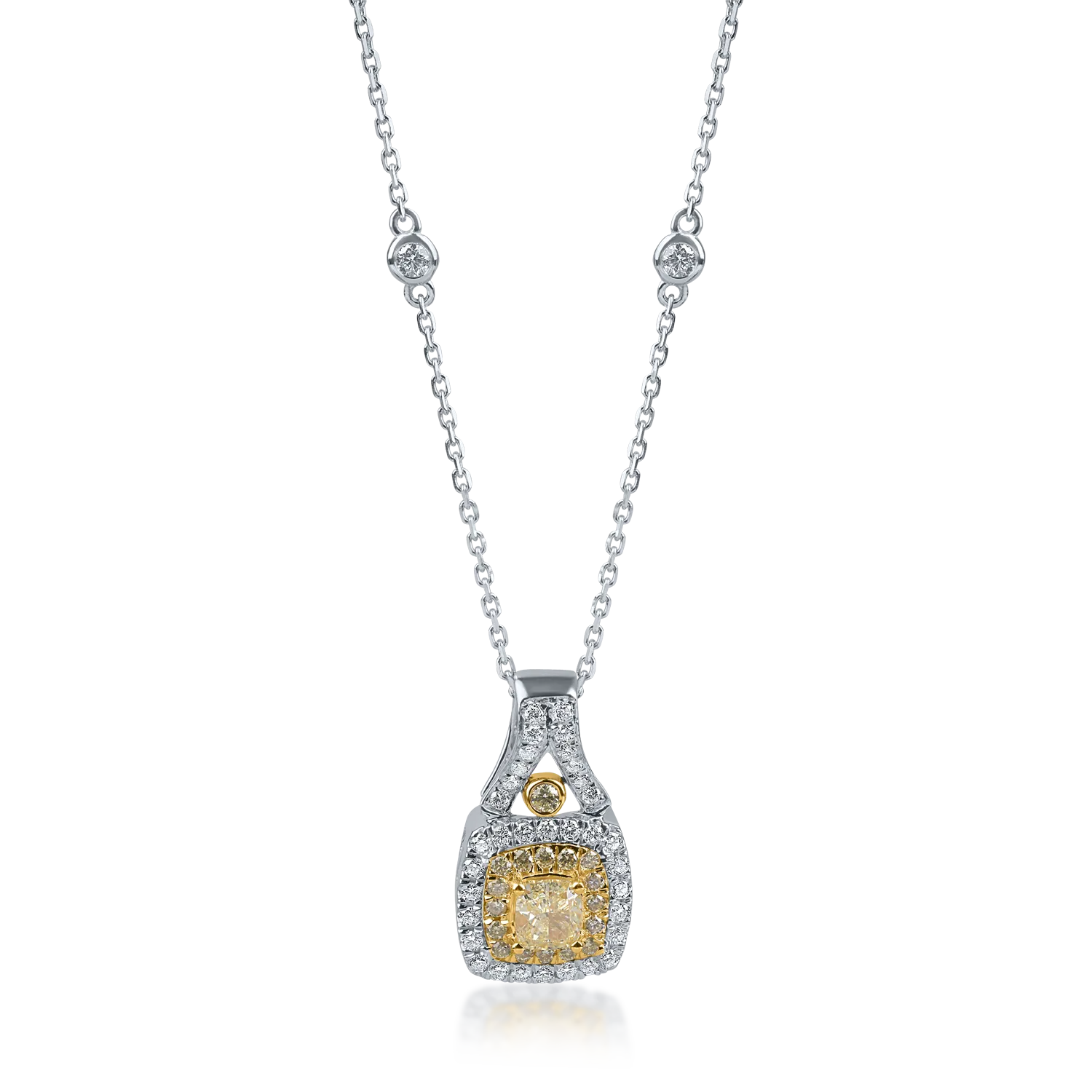 Teilor Lant cu pandantiv geometric din aur alb-galben cu diamante galbene si incolore de 0.76ct