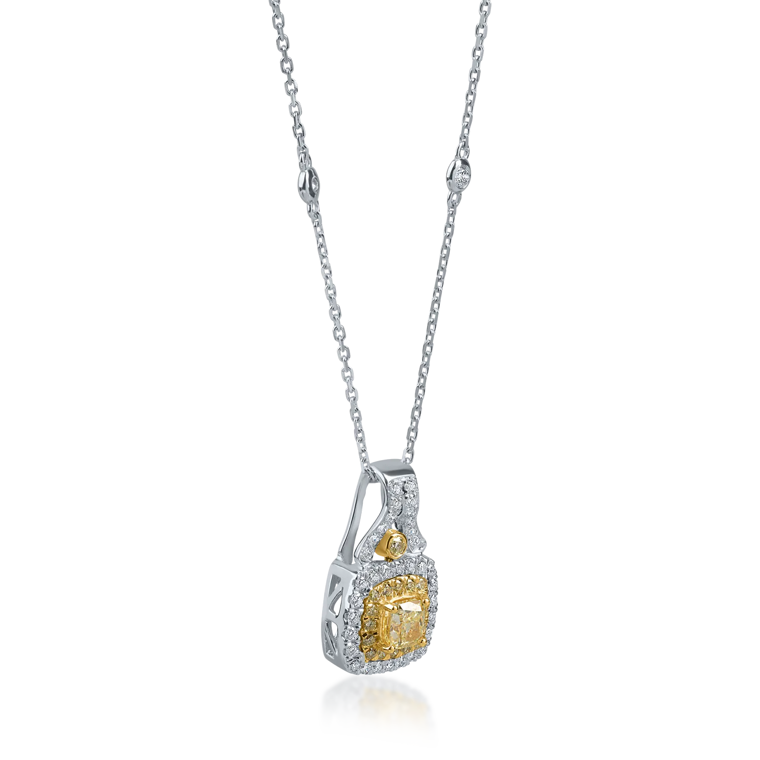 White and yellow gold geometric pendant necklace with yellow and colorless diamonds 0.76ct