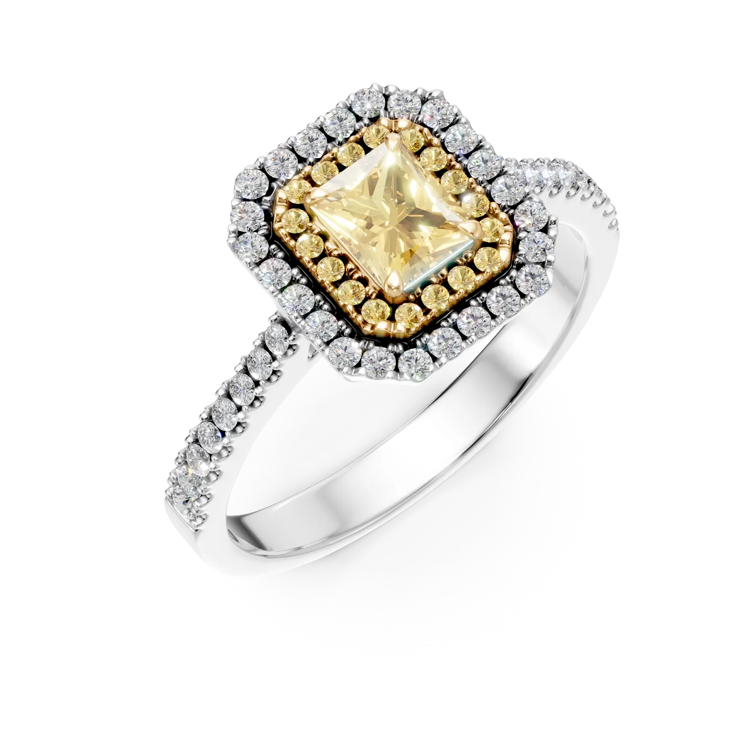White-yellow gold ring with 0.91ct rectangular and round yellow diamonds and 0.28ct diamonds-200519