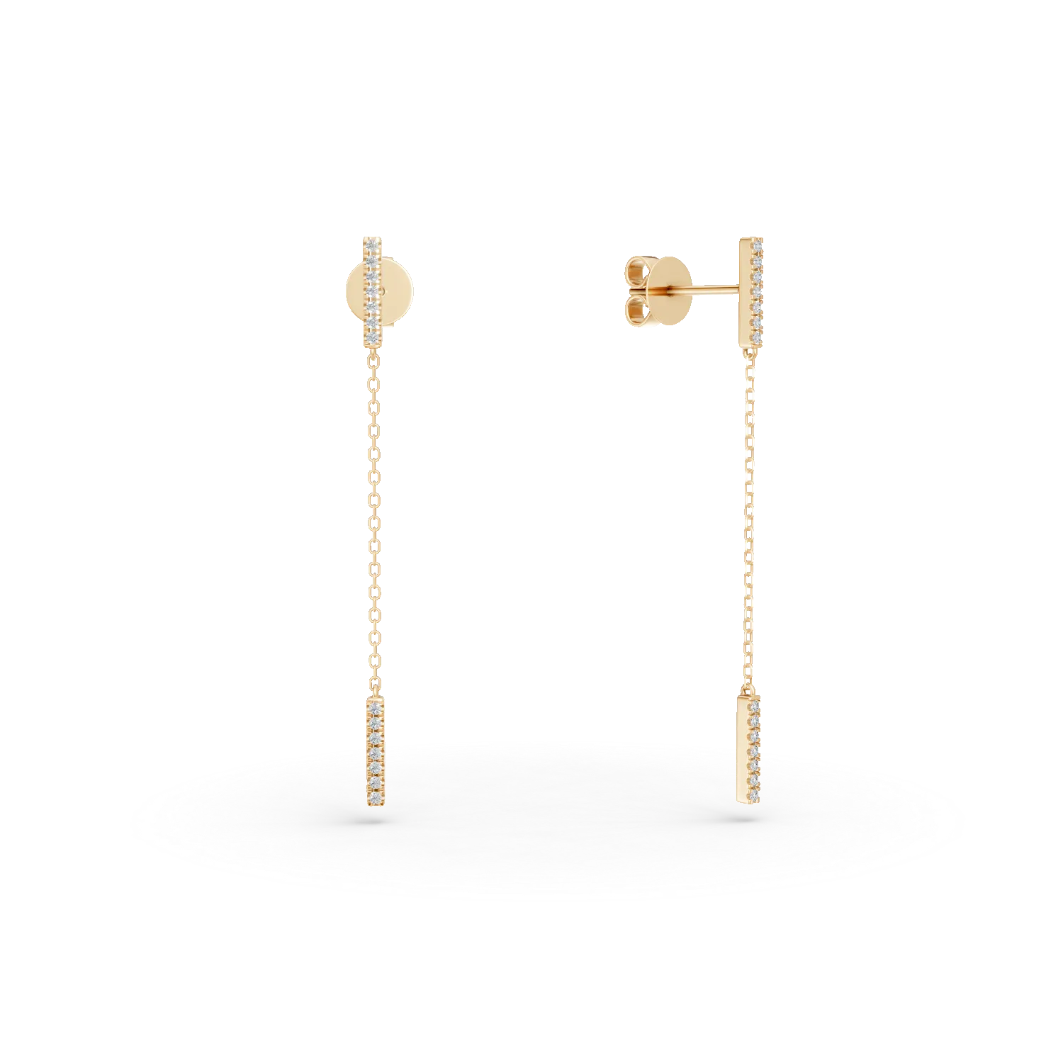 Yellow gold long earrings with 0.14ct diamonds