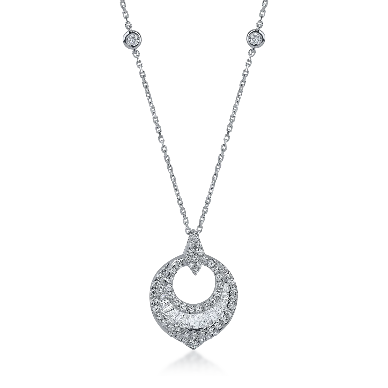 Lant cu pandantiv din aur alb cu diamante baguette si rotunde de 0.74ct