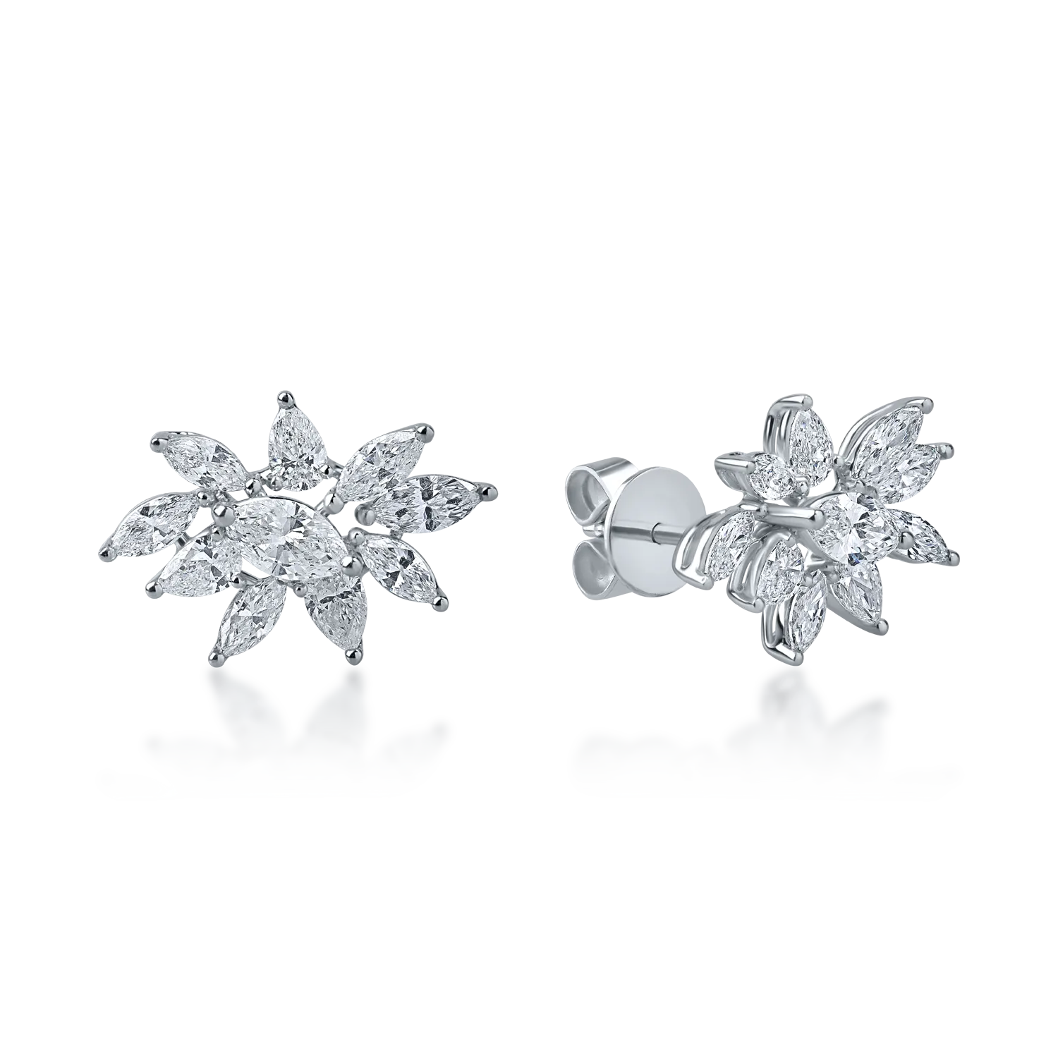 Cercei florali din aur alb cu diamante pear de 0.61ct si diamante marquise de 1.42ct