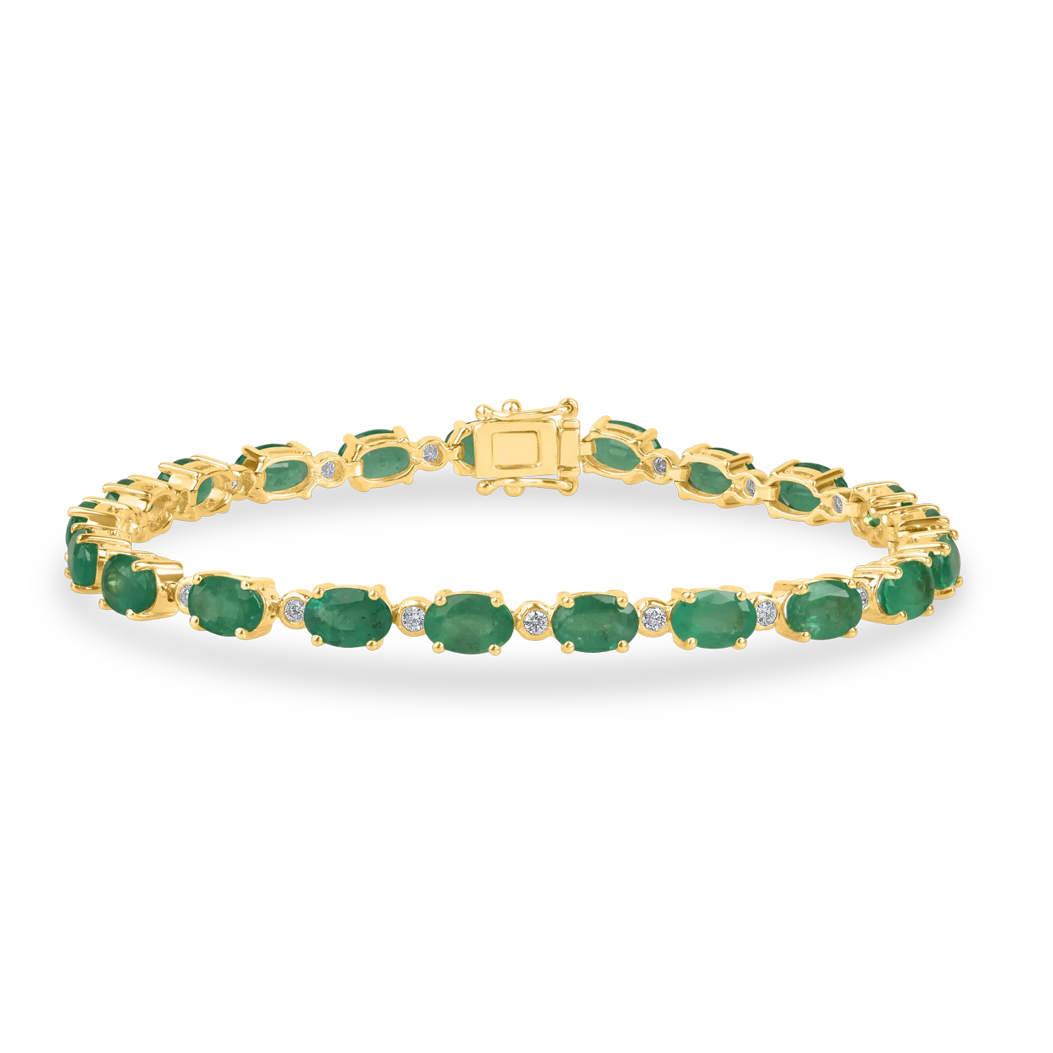 Bratara tennis din aur galben cu smaralde ovale de 8.62ct si diamante de 0.38ct