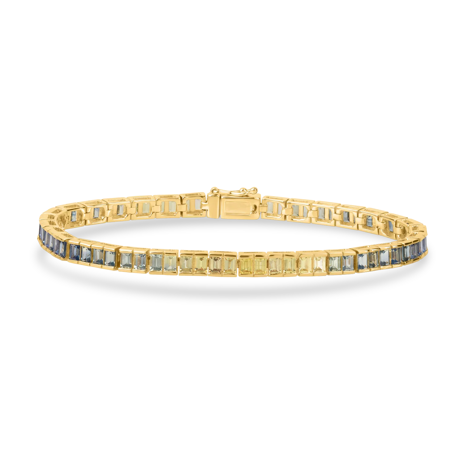 Sarga arany tennis karkoto 6.37ct baguette tobbszinu safirokkal-200647