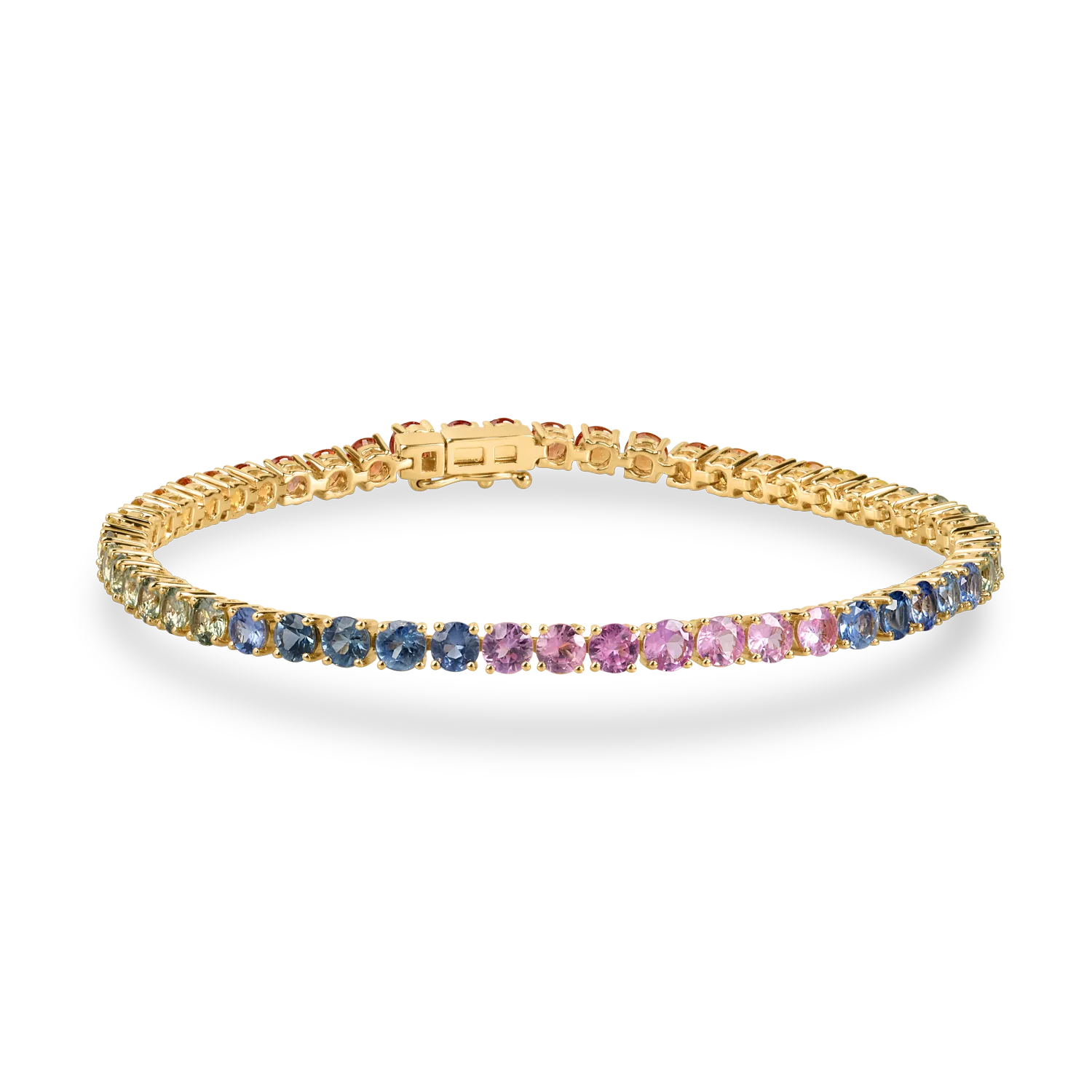 Sarga arany tennis karkoto 7.18ct tobbszinu safirokkal-200845