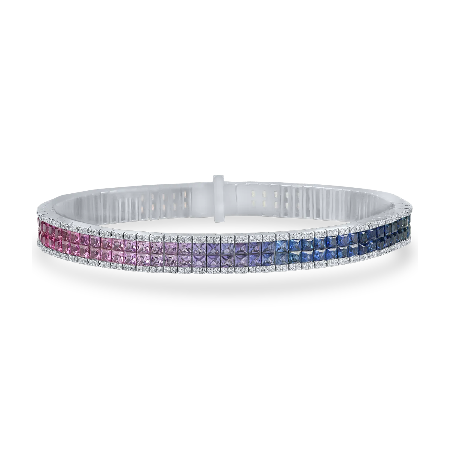 White gold tennis bracelet with multicolored princess-cut sapphires 8.62ct and diamonds 0.89ct-200659